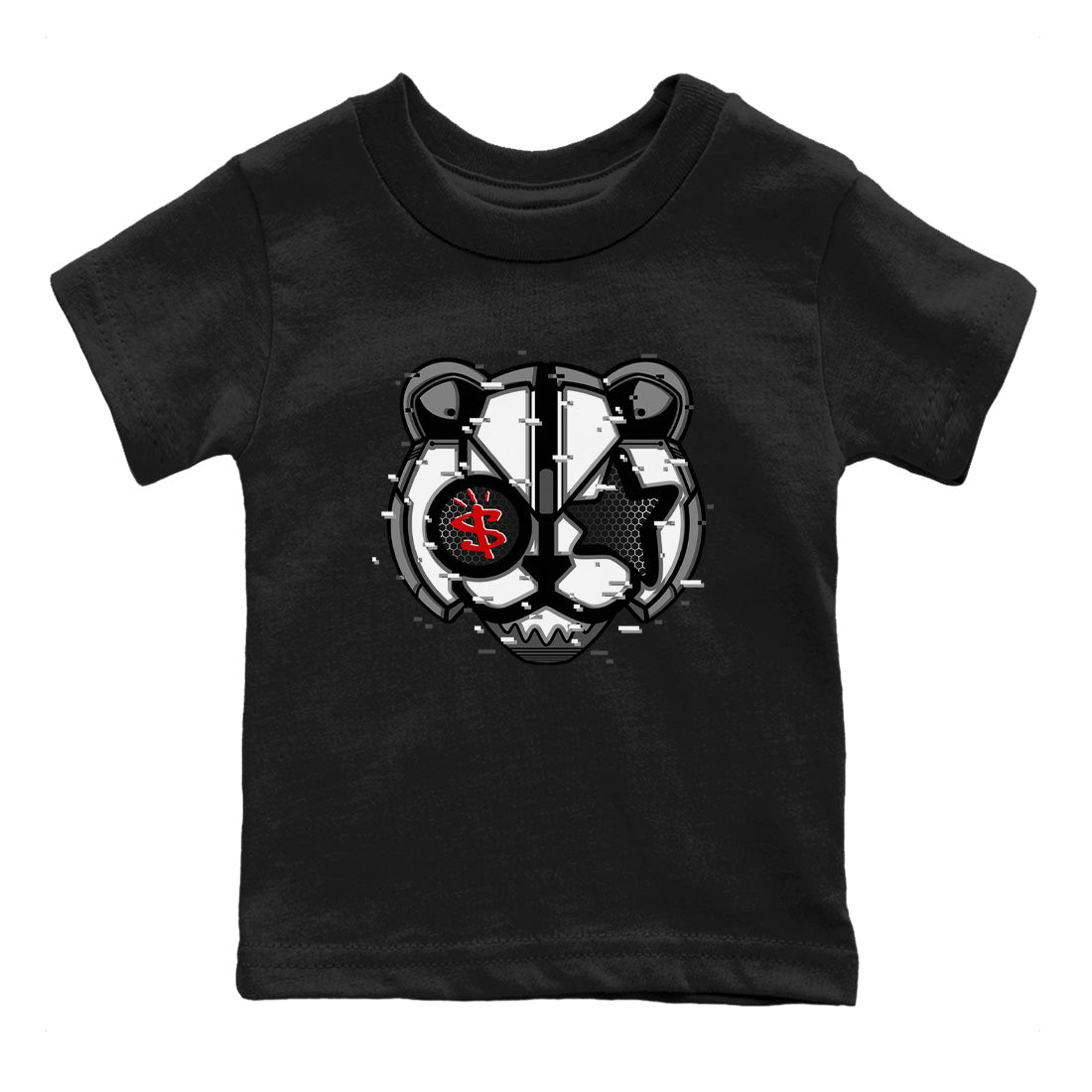 Digital Cat Face Kids Tops - Air Jordan 13 Black Flint