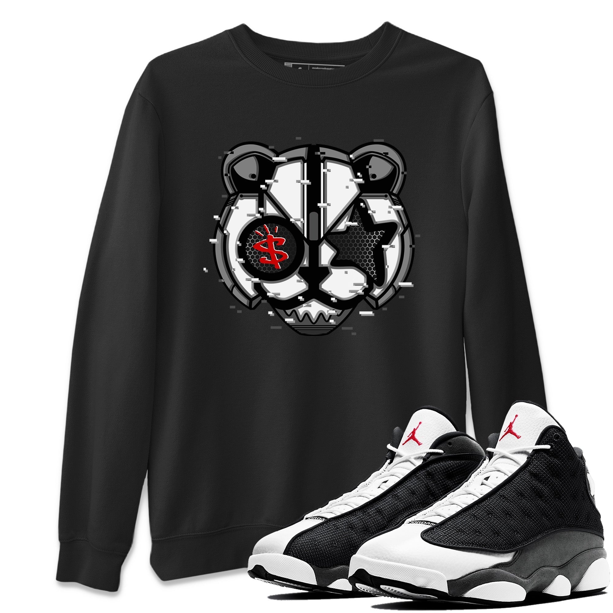 Digital Cat Face Unisex Tops - Air Jordan 13 Black Flint