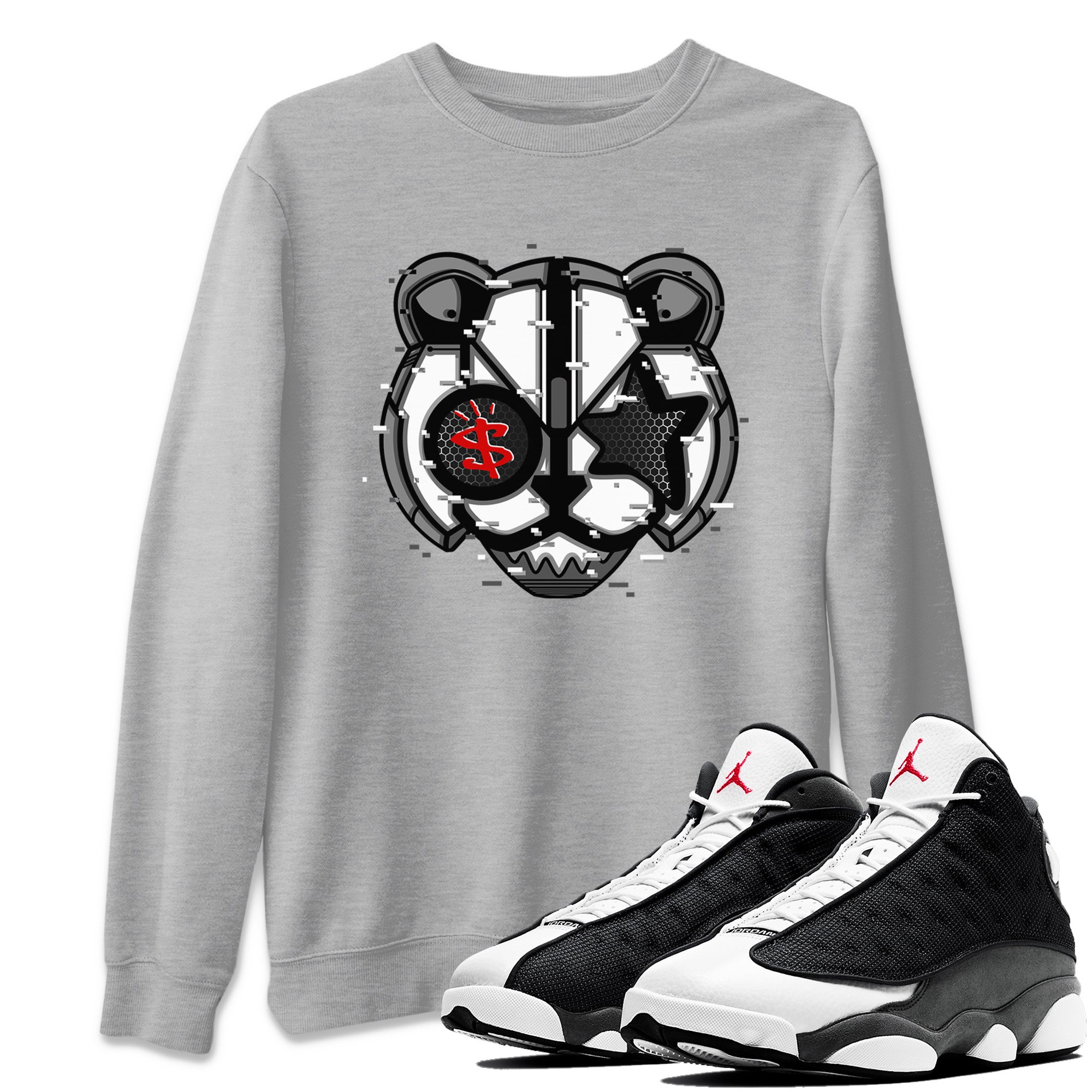 Digital Cat Face Unisex Tops - Air Jordan 13 Black Flint