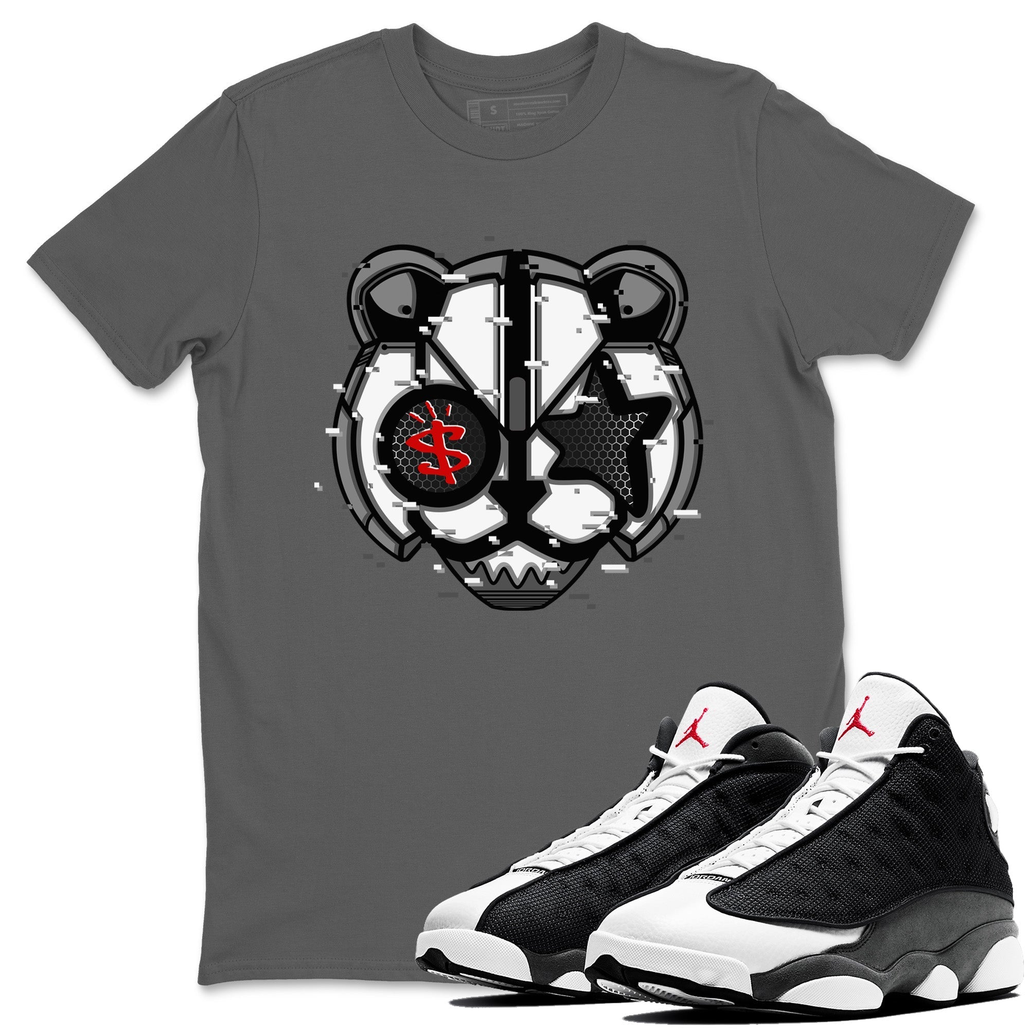 Digital Cat Face Unisex Tops - Air Jordan 13 Black Flint