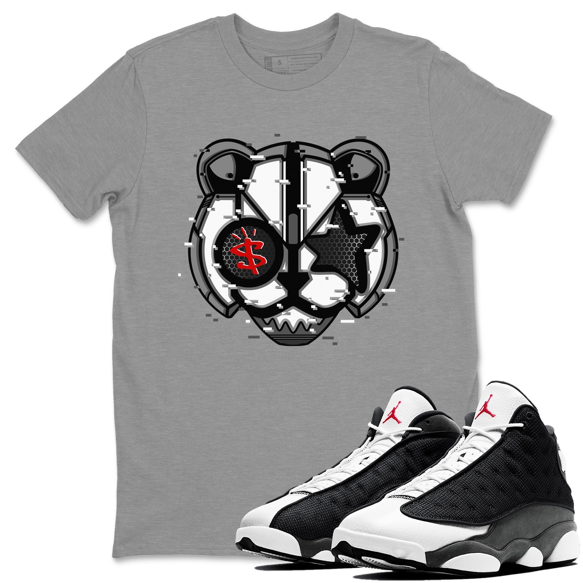 Digital Cat Face Unisex Tops - Air Jordan 13 Black Flint