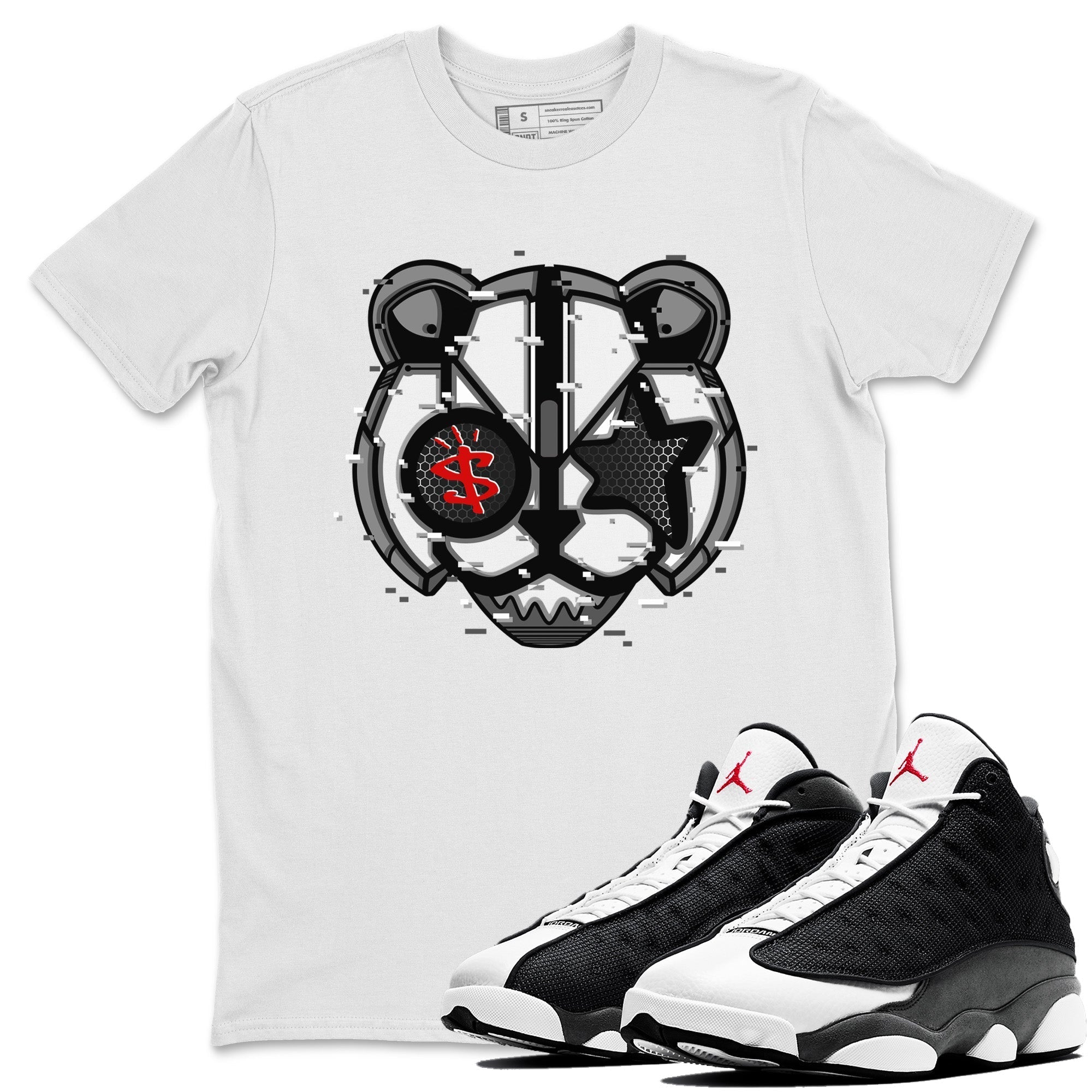 Digital Cat Face Unisex Tops - Air Jordan 13 Black Flint
