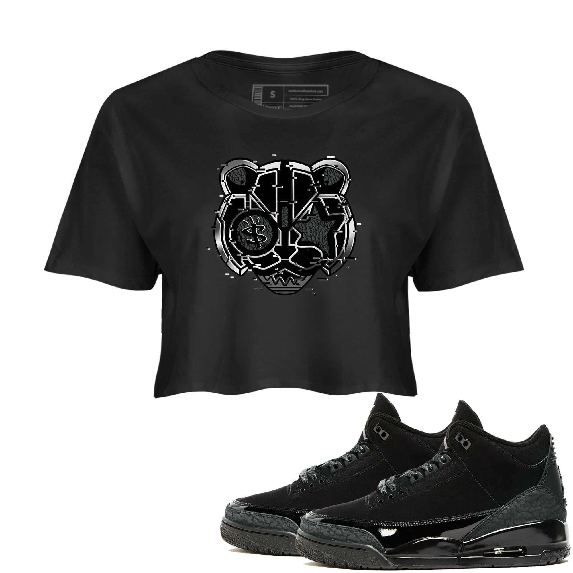 Digital Cat Face snkmatch Women's Top - Air Jordan 3 Black Cat