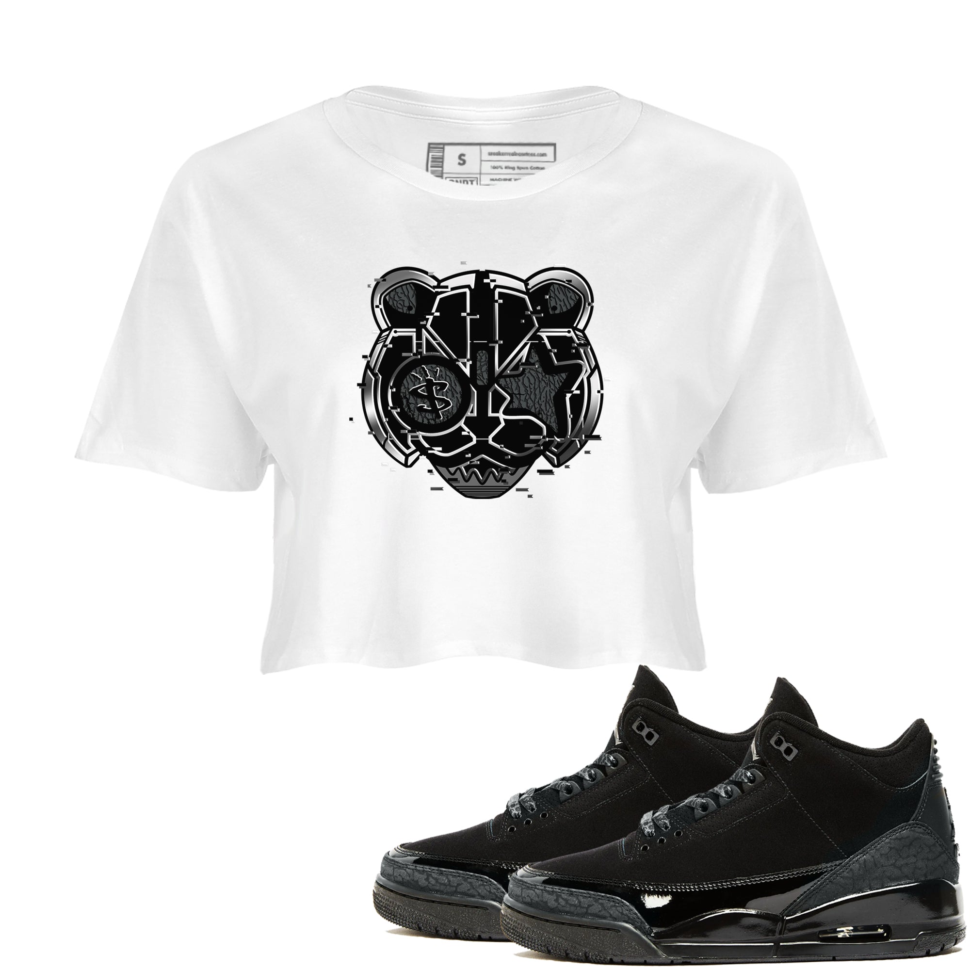 Digital Cat Face snkmatch Women's Top - Air Jordan 3 Black Cat