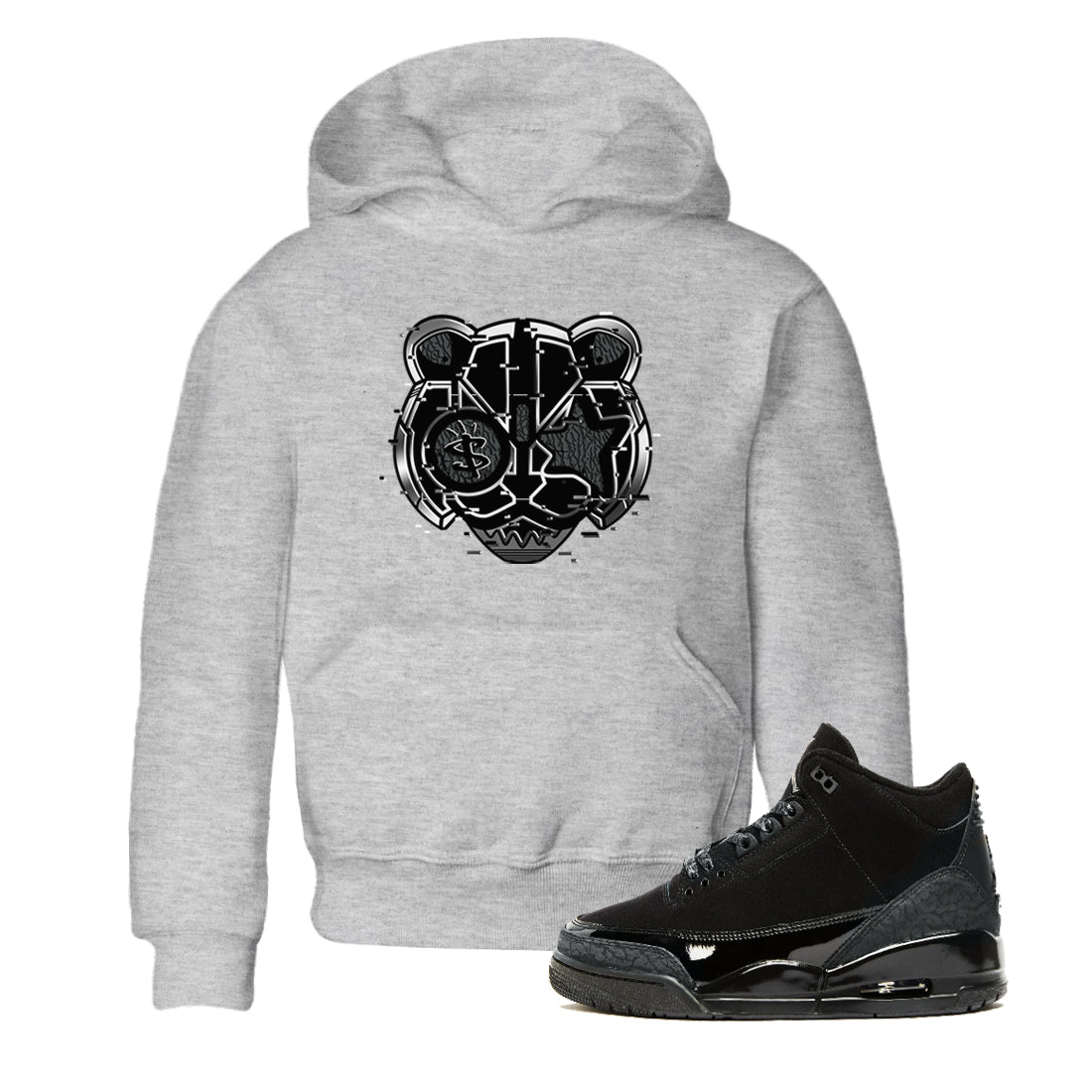 Digital Cat Face snkmatch Tees Kids - Air Jordan 3 Black Cat