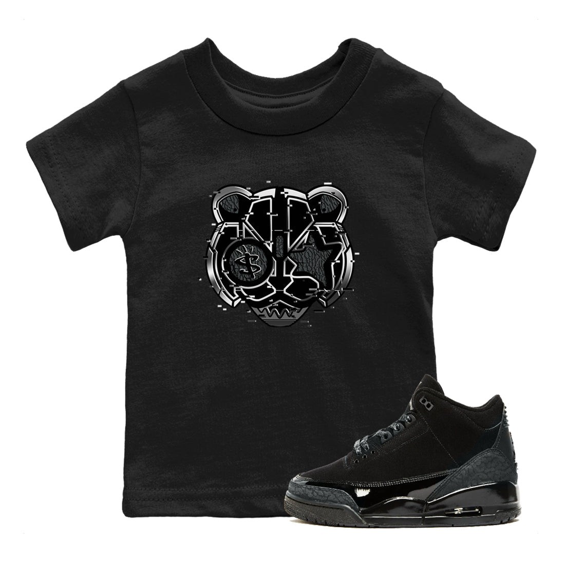 Digital Cat Face snkmatch Tees Kids - Air Jordan 3 Black Cat