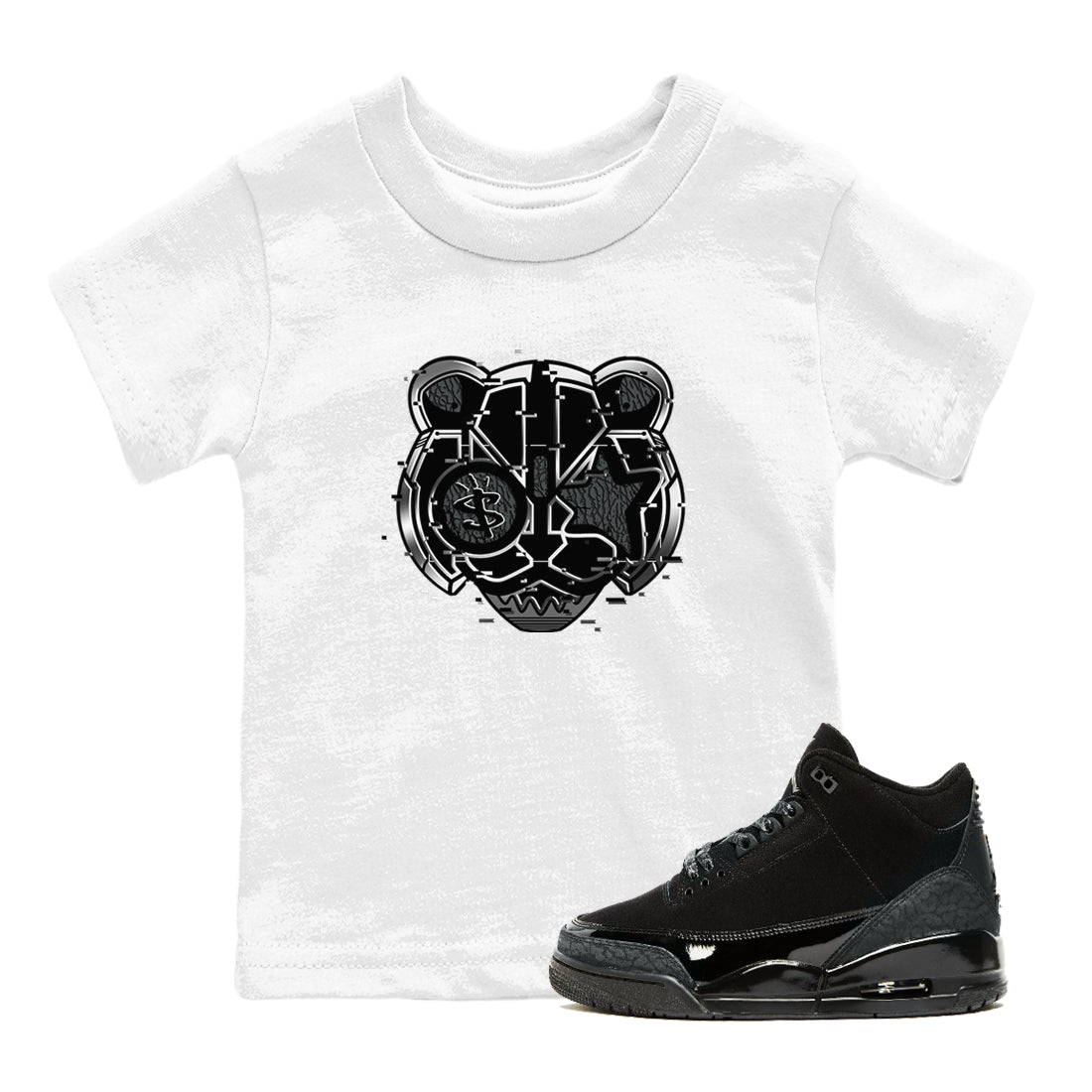 Digital Cat Face snkmatch Tees Kids - Air Jordan 3 Black Cat