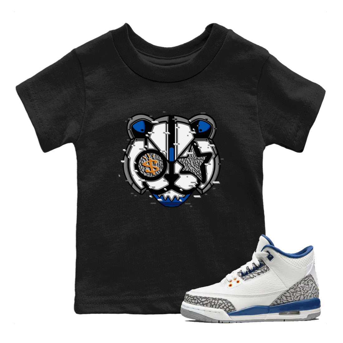Digital Cat Face Kids Tops - Air Jordan 3 Wizards