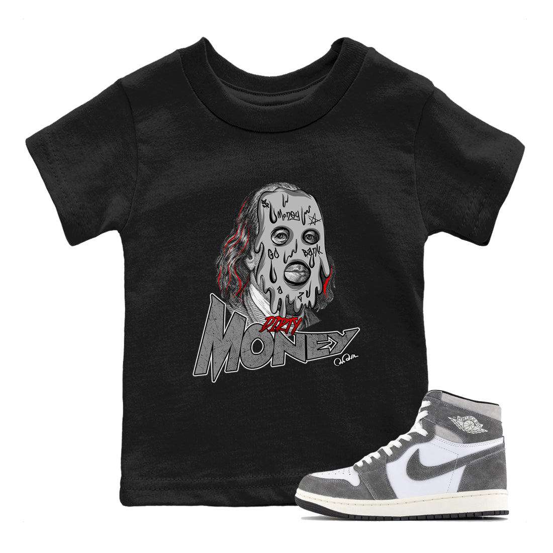 Dirty Money Kids Tops - Air Jordan 1 Washed Heritage
