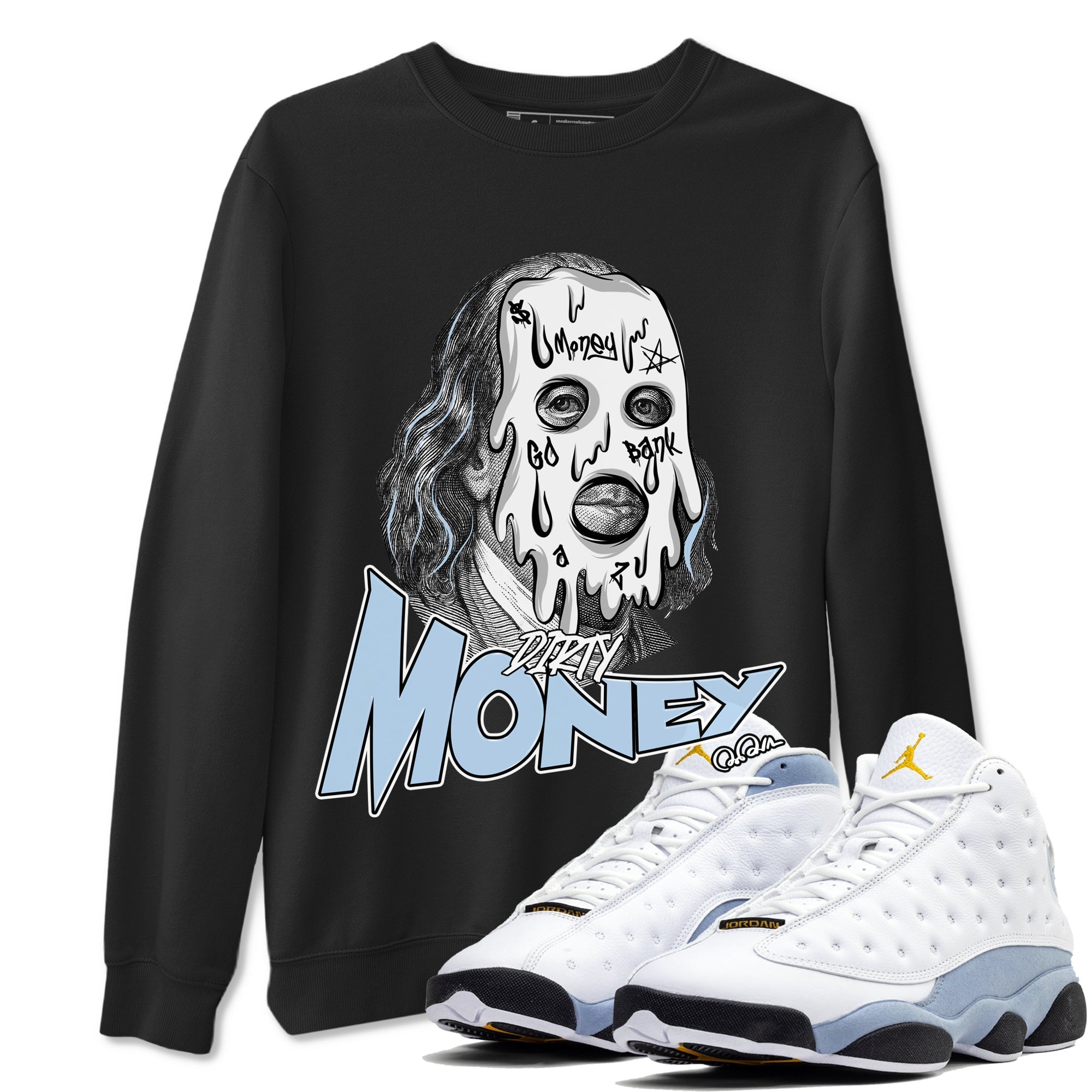 Dirty Money snkmatch Tees - Air Jordan 13 Blue Grey