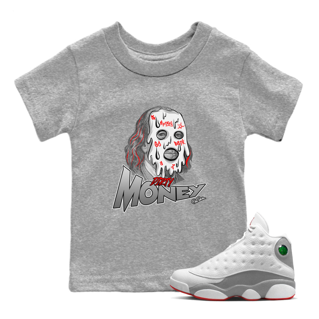 Dirty Money Kids Tops - Air Jordan 13 Wolf Grey