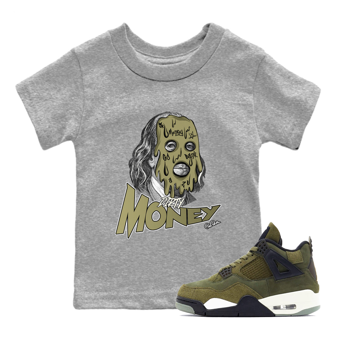 Dirty Money snkmatch Tee Kids - Air Jordan 4 Medium Olive
