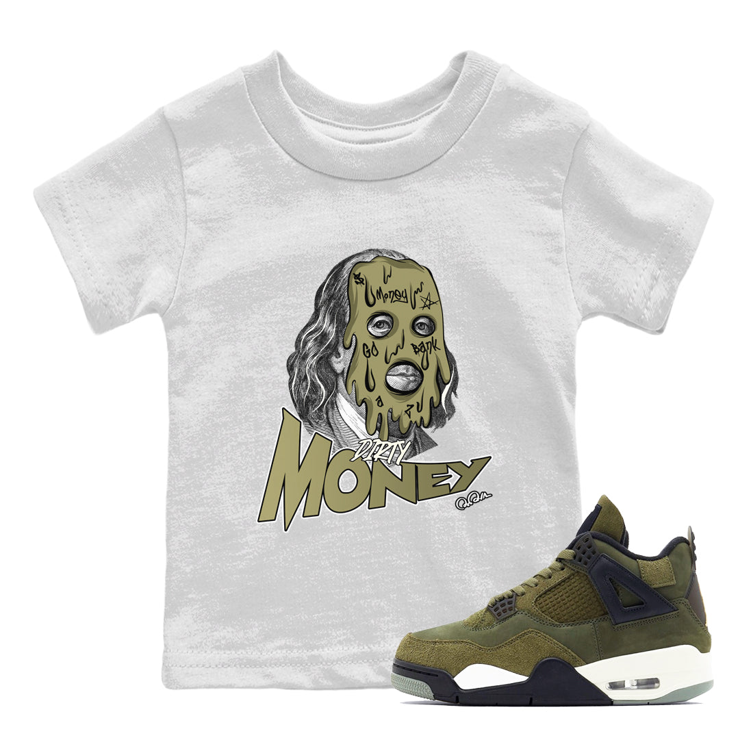 Dirty Money snkmatch Tee Kids - Air Jordan 4 Medium Olive