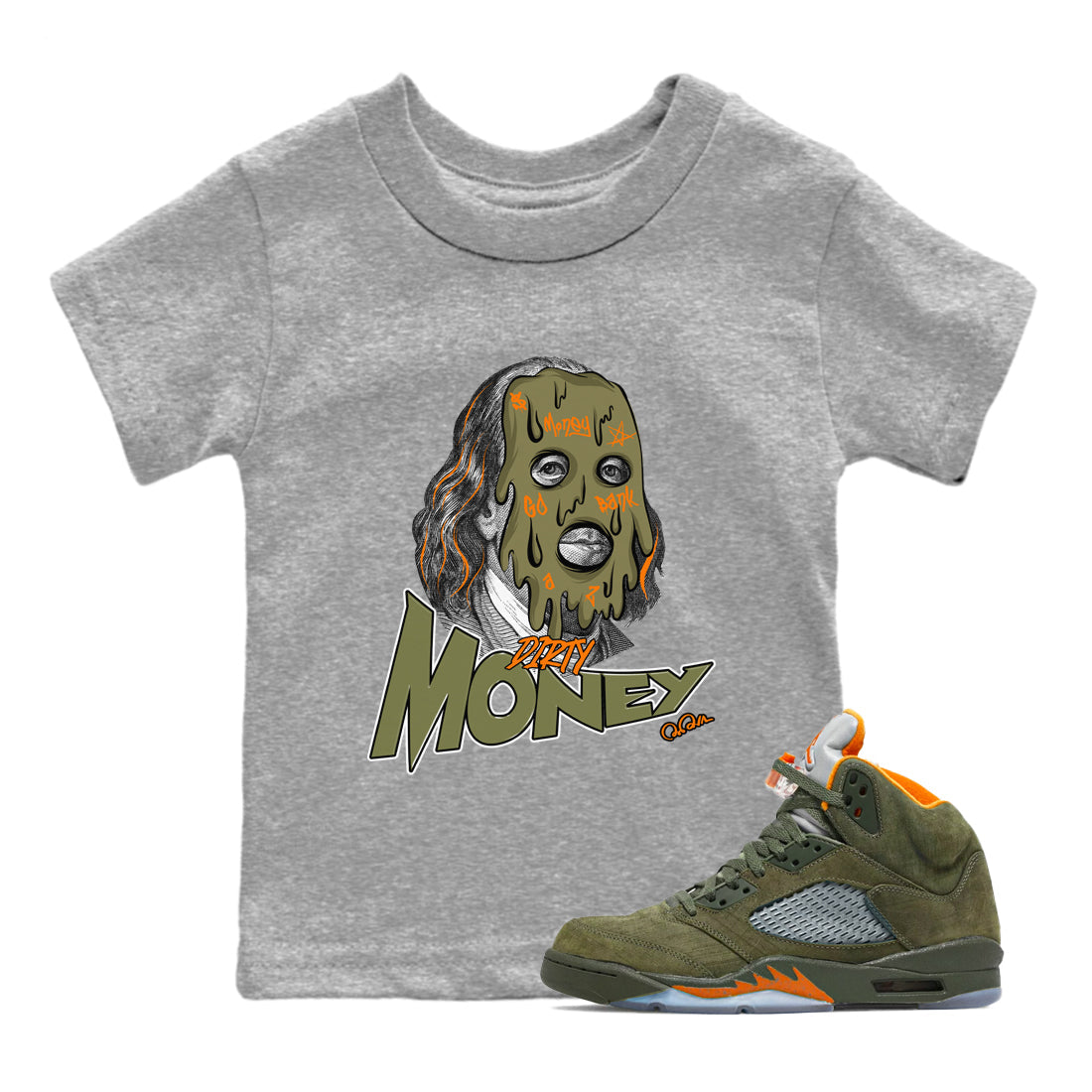 Dirty Money snkmatch Tees Kids - Air Jordan 5 Olive