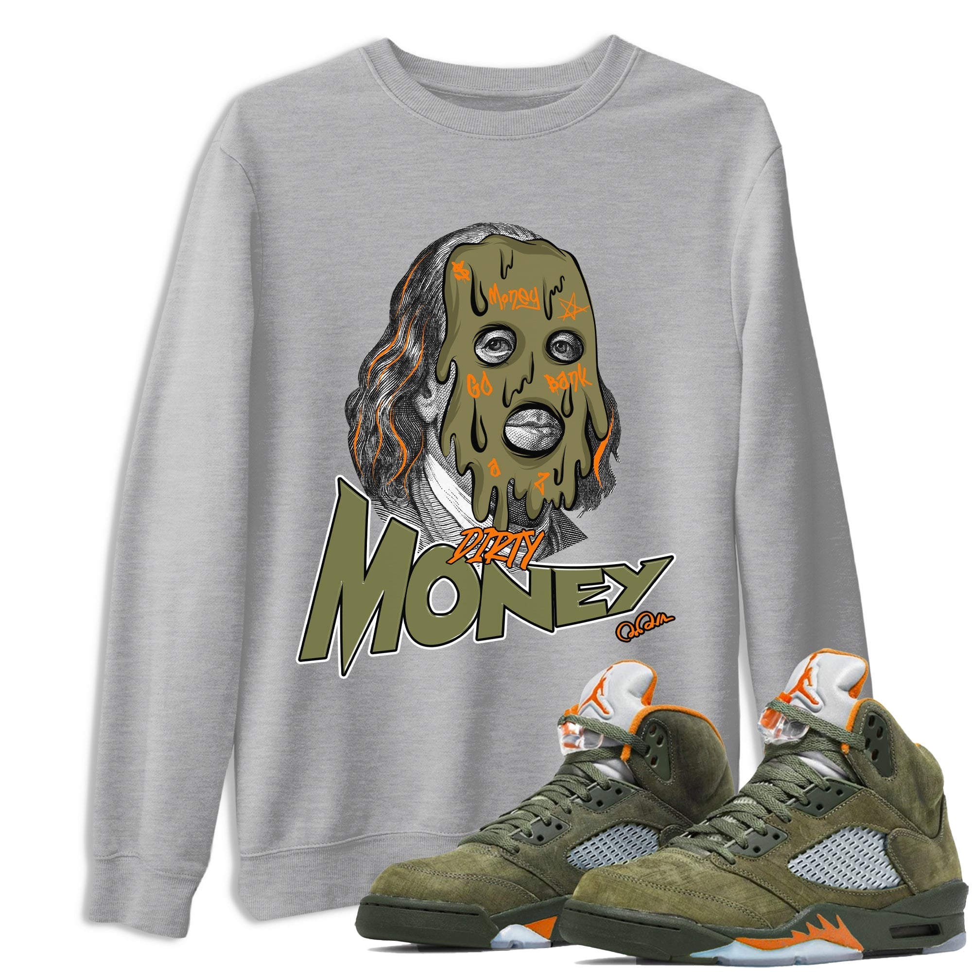 Dirty Money snkmatch Tees - Air Jordan 5 Olive