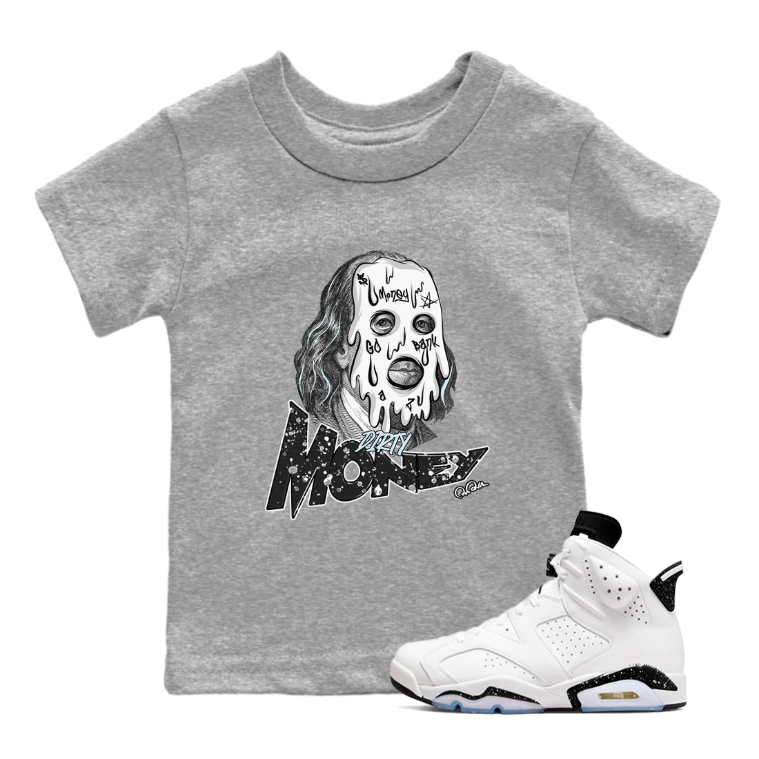 Dirty Money snkmatch Tees Kids - Air Jordan 6 White Black