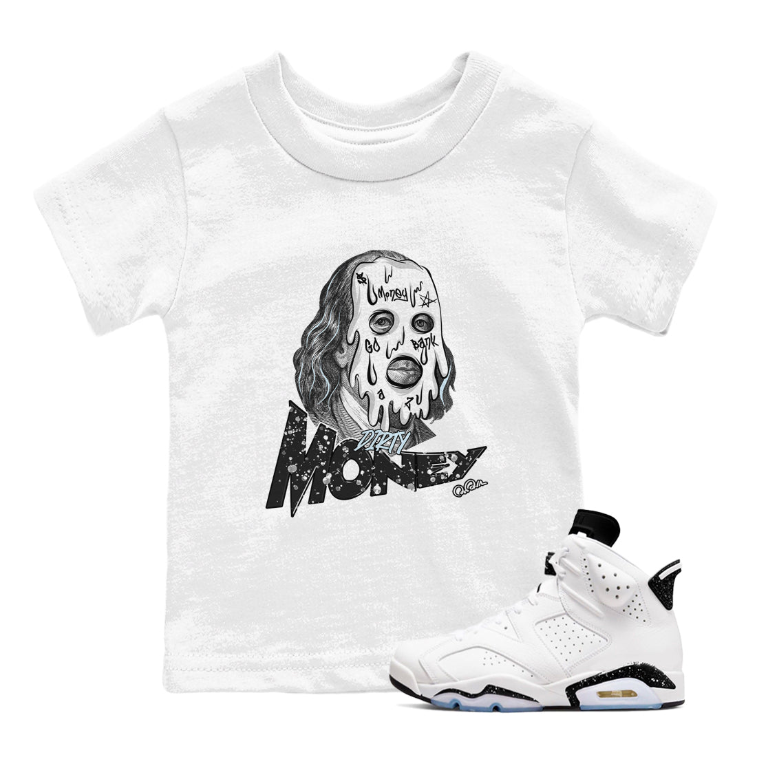 Dirty Money snkmatch Tees Kids - Air Jordan 6 White Black