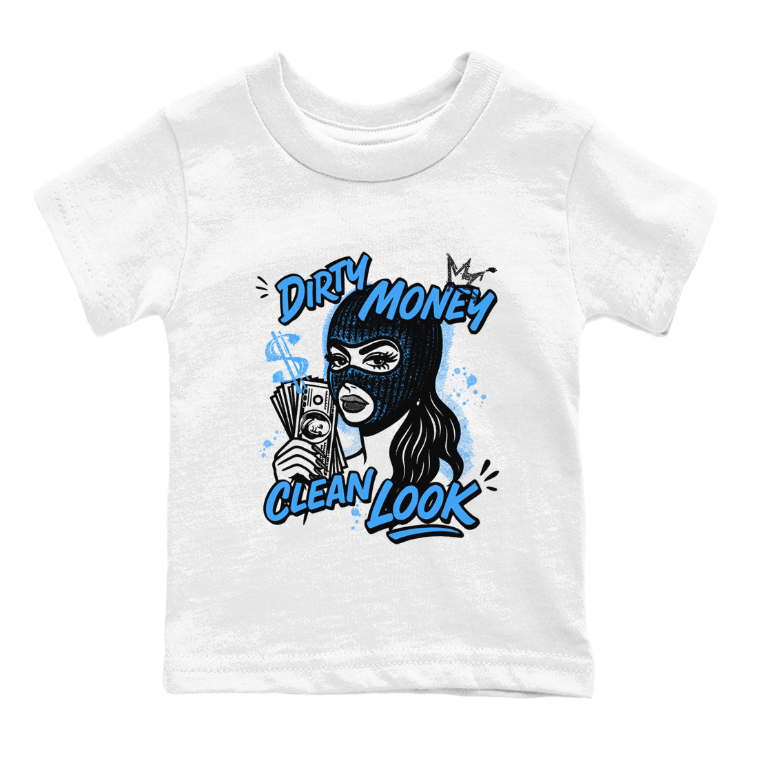 Dirty Money Clean Look snkmatch Tees Kids - Air Jordan 12 White and University Blue