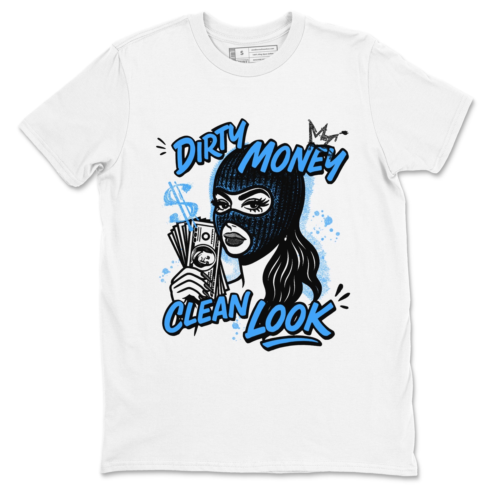 Dirty Money Clean Look snkmatch Tees - Air Jordan 12 White and University Blue