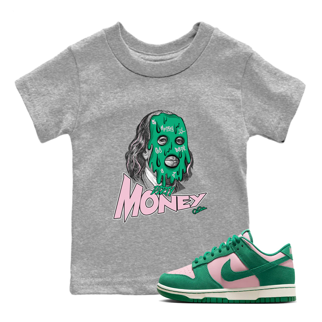 Dirty Money snkmatch Tees Kids - Dunk Medium Soft Pink Malachite