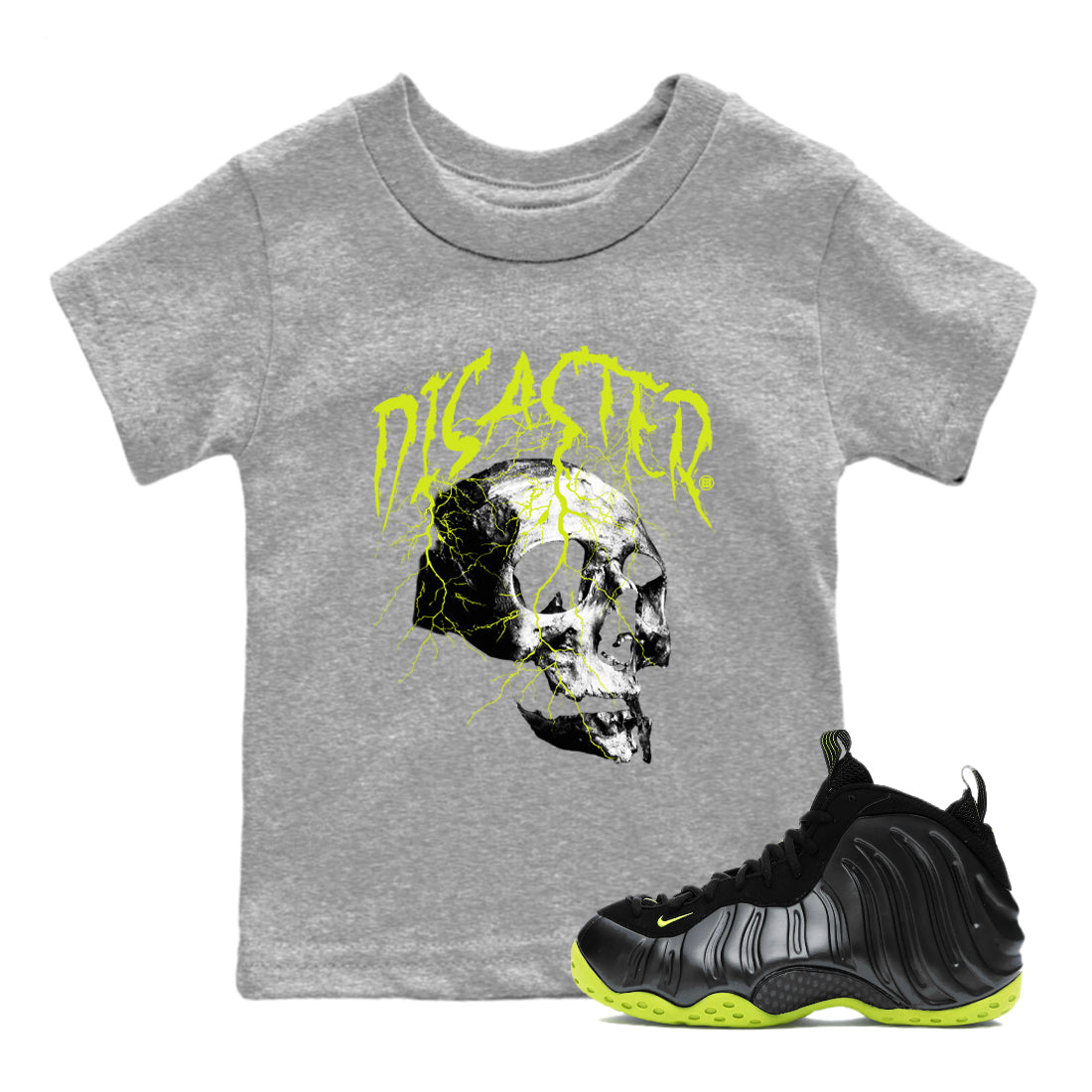 Disaster Skull snkmatch Tees Kids - Air Foamposite One Black Volt