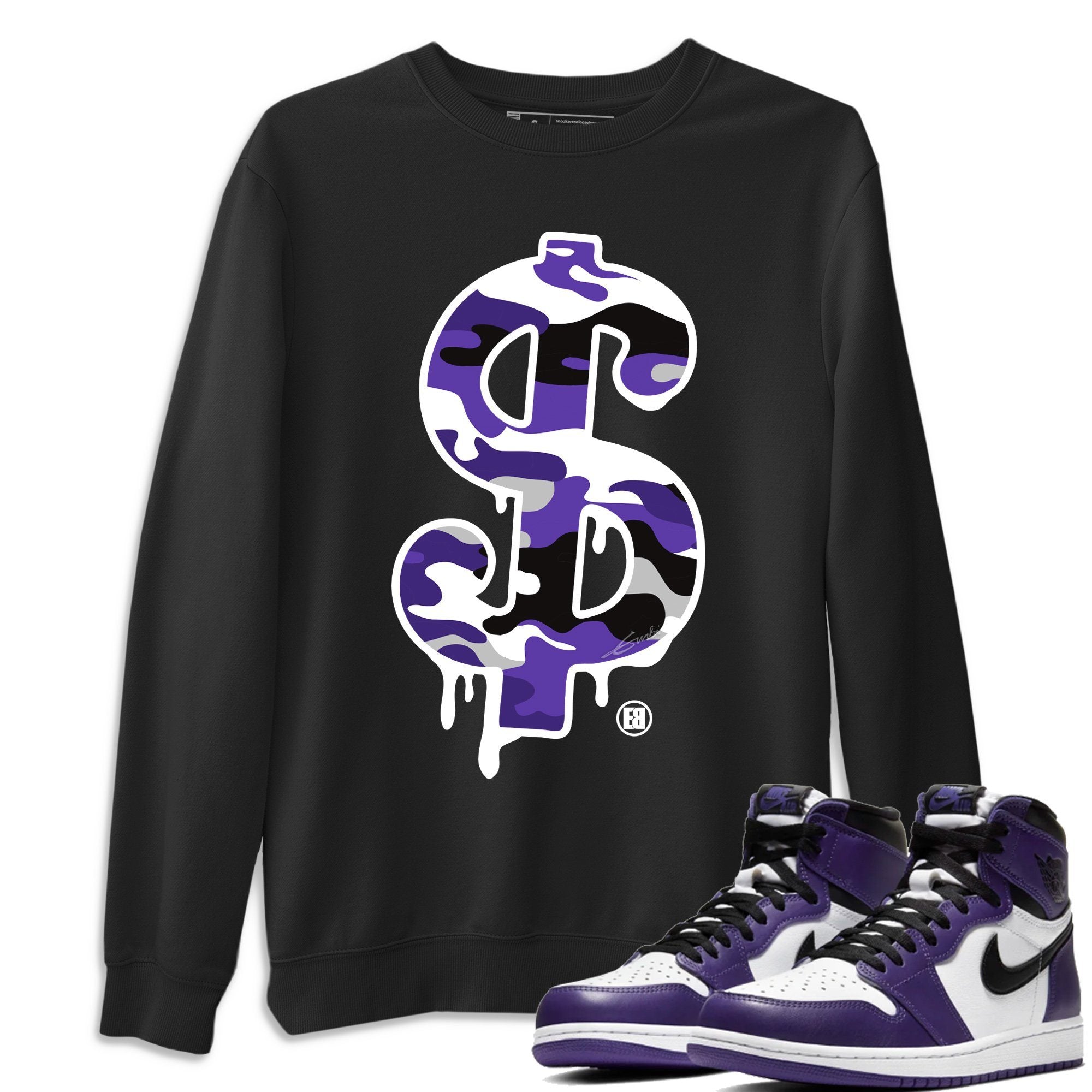 Dollar Camo Unisex Tops - Air Jordan 1 Court Purple