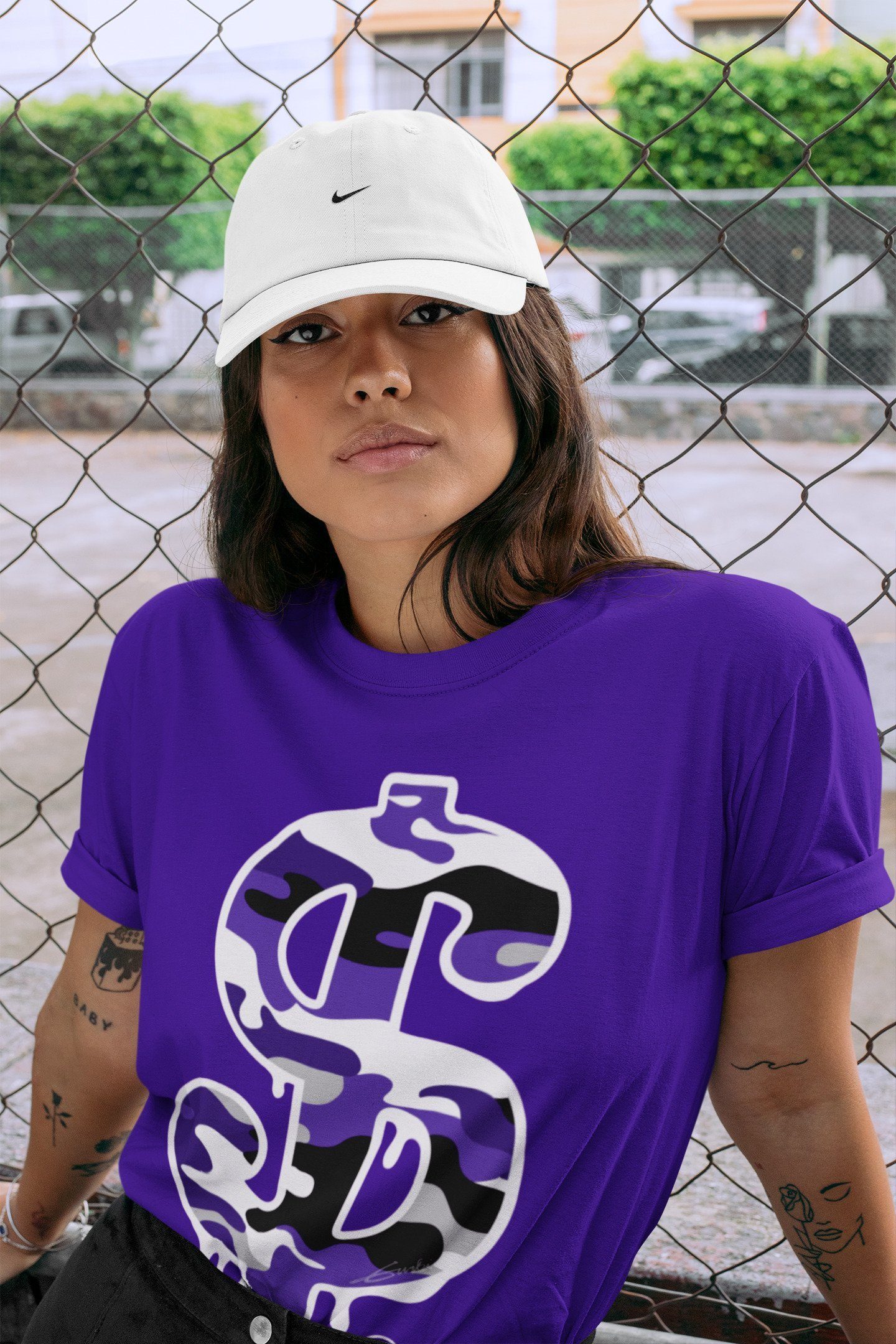 Dollar Camo Unisex Tops - Air Jordan 1 Court Purple