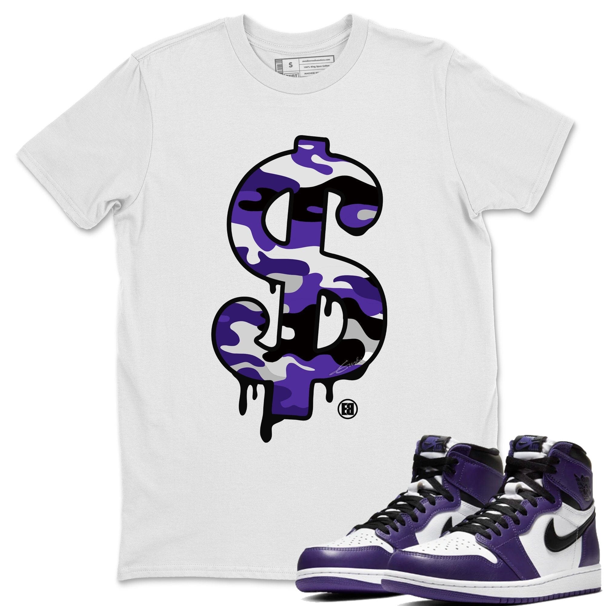 Dollar Camo Unisex Tops - Air Jordan 1 Court Purple