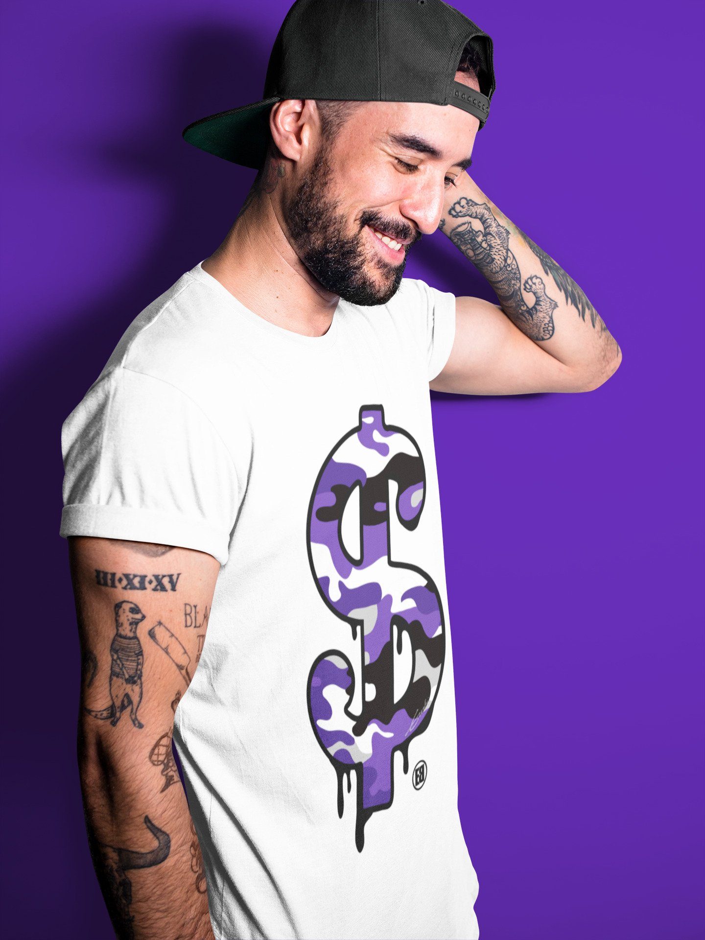Dollar Camo Unisex Tops - Air Jordan 1 Court Purple