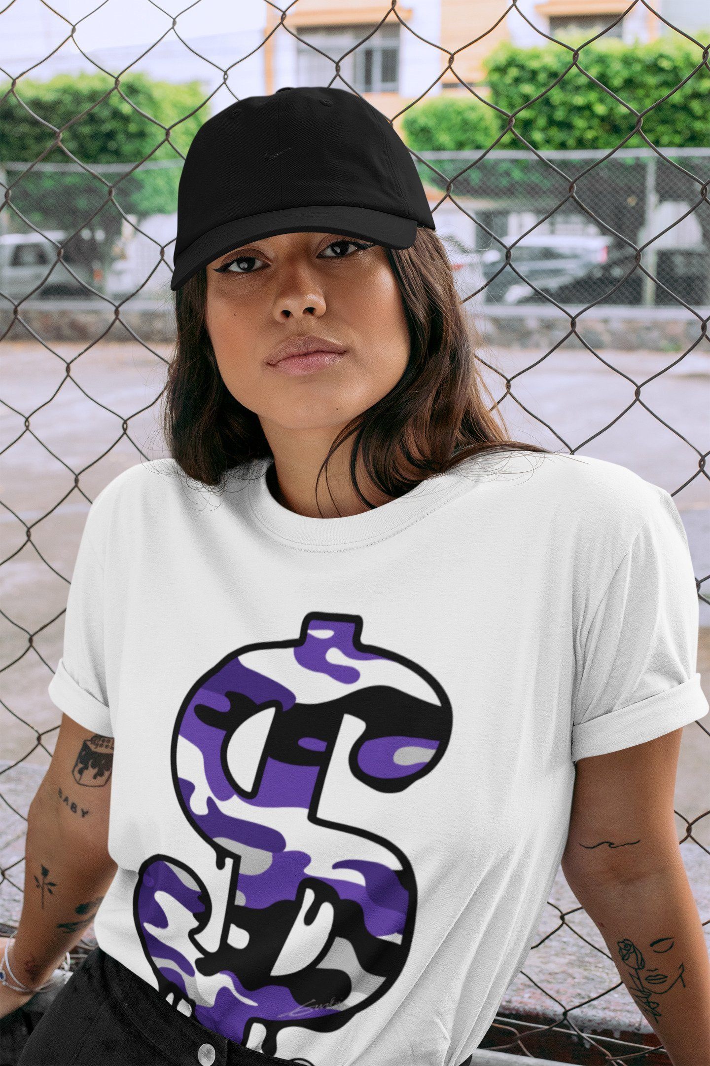 Dollar Camo Unisex Tops - Air Jordan 1 Court Purple