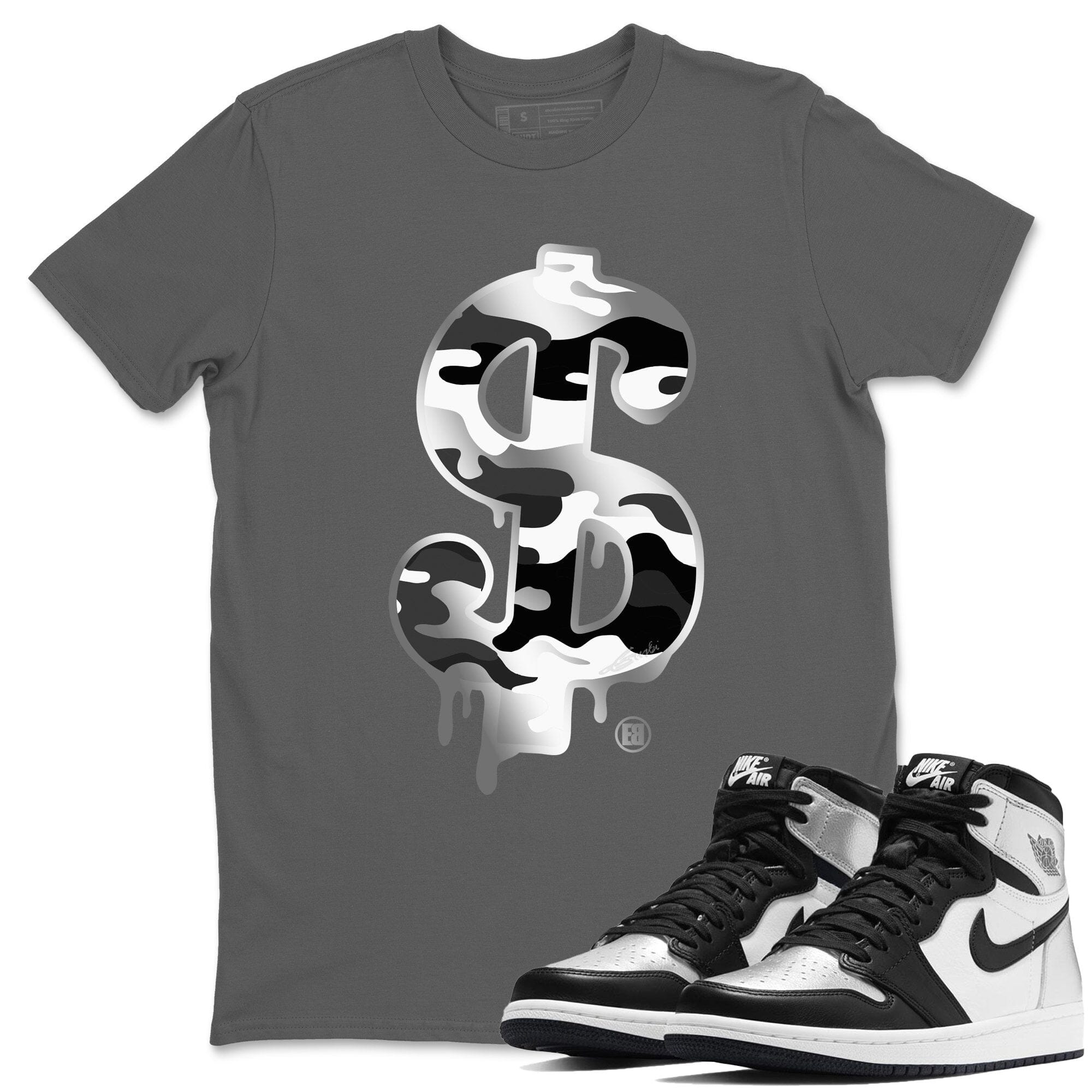 Dollar Camo Unisex Tops - Air Jordan 1 Silver Toe