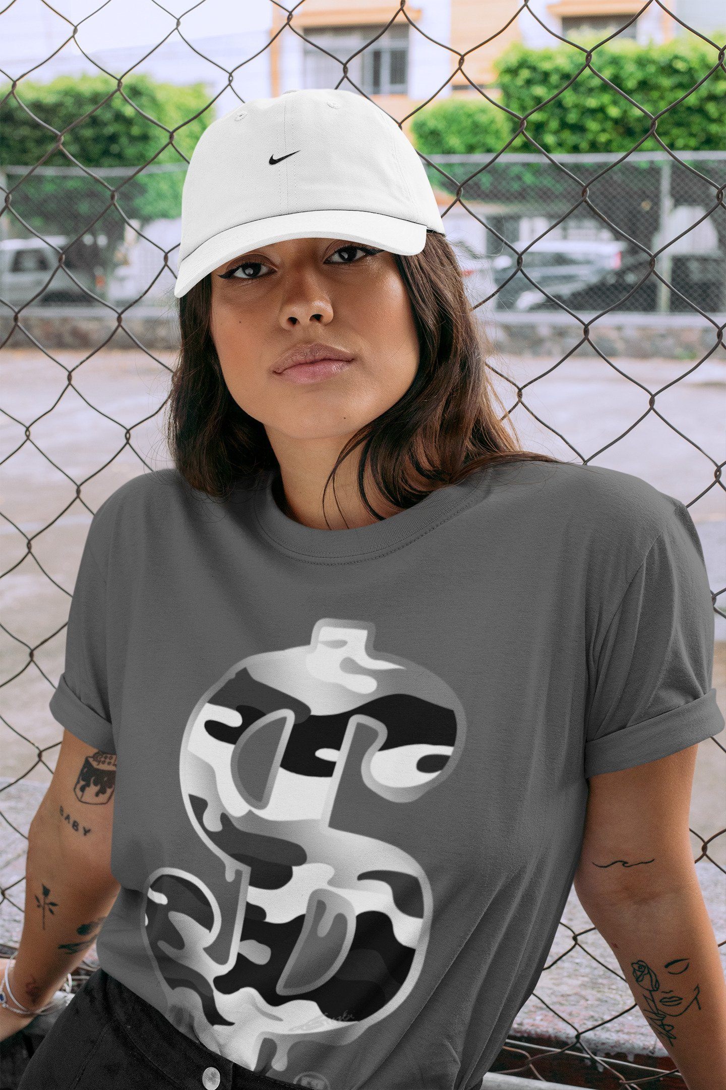 Dollar Camo Unisex Tops - Air Jordan 1 Silver Toe