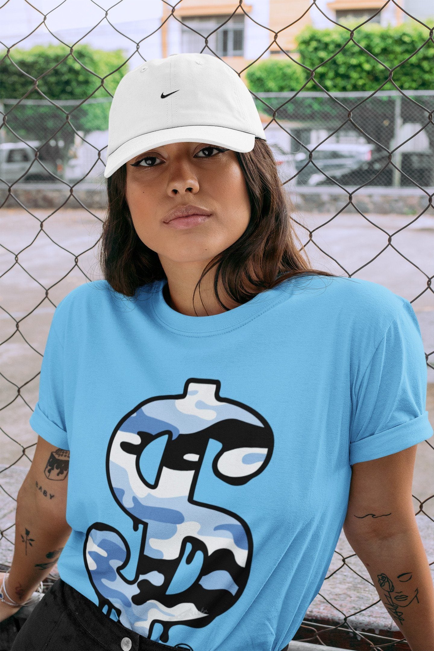 Dollar Camo Unisex Tops - Air Jordan 1 University Blue