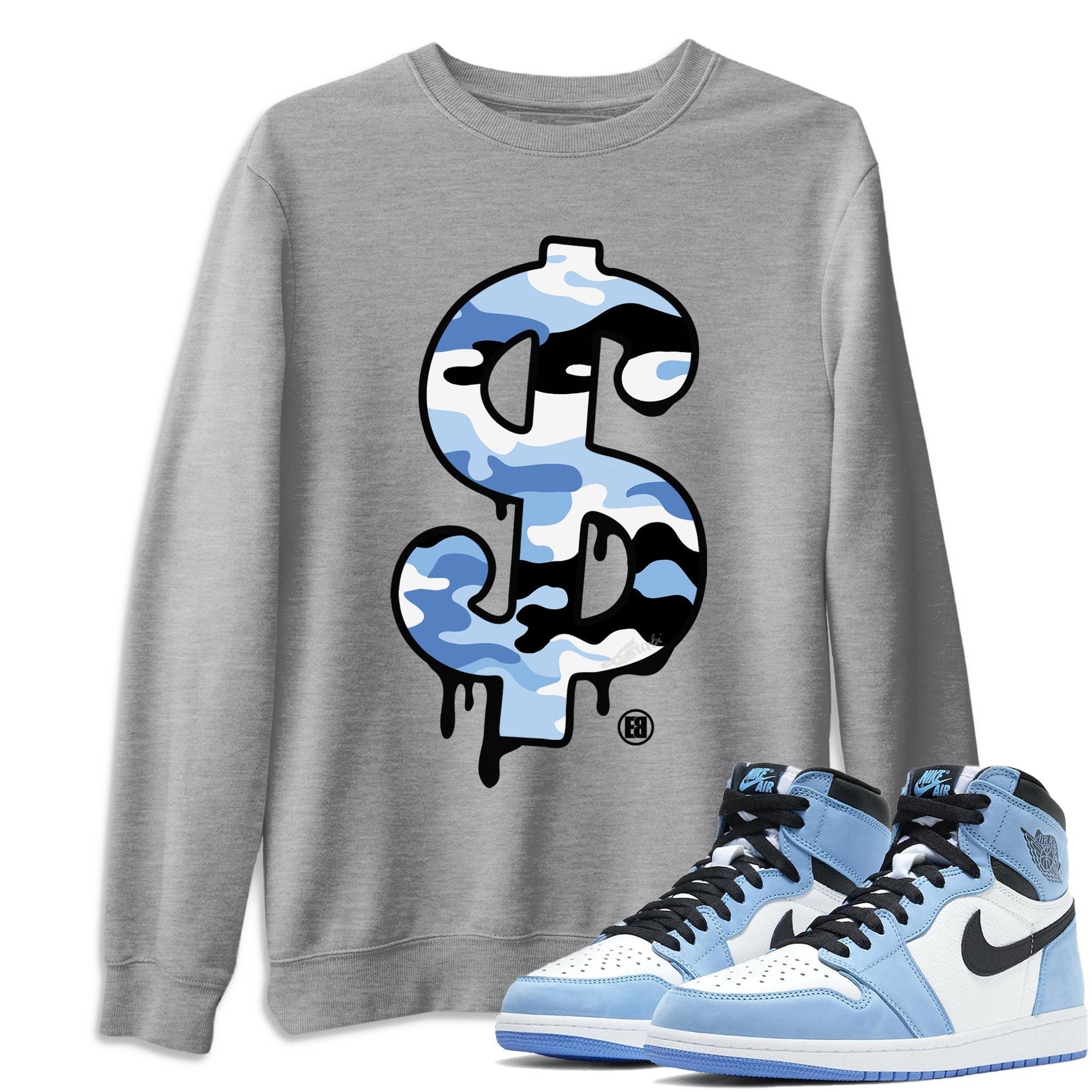 Dollar Camo Unisex Tops - Air Jordan 1 University Blue