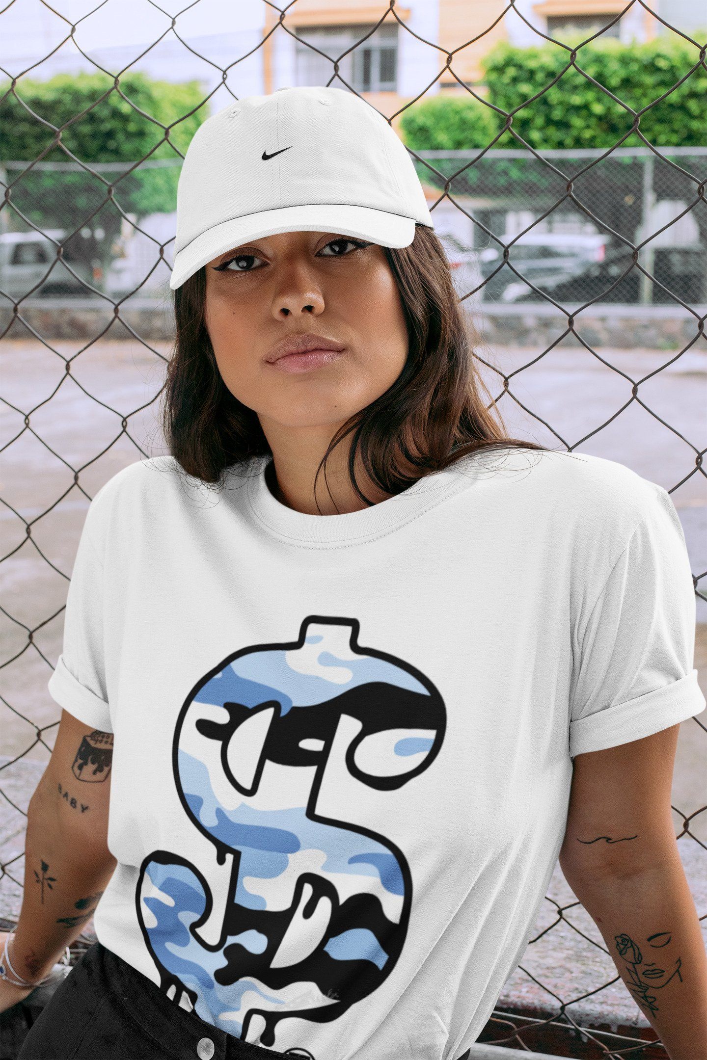 Dollar Camo Unisex Tops - Air Jordan 1 University Blue