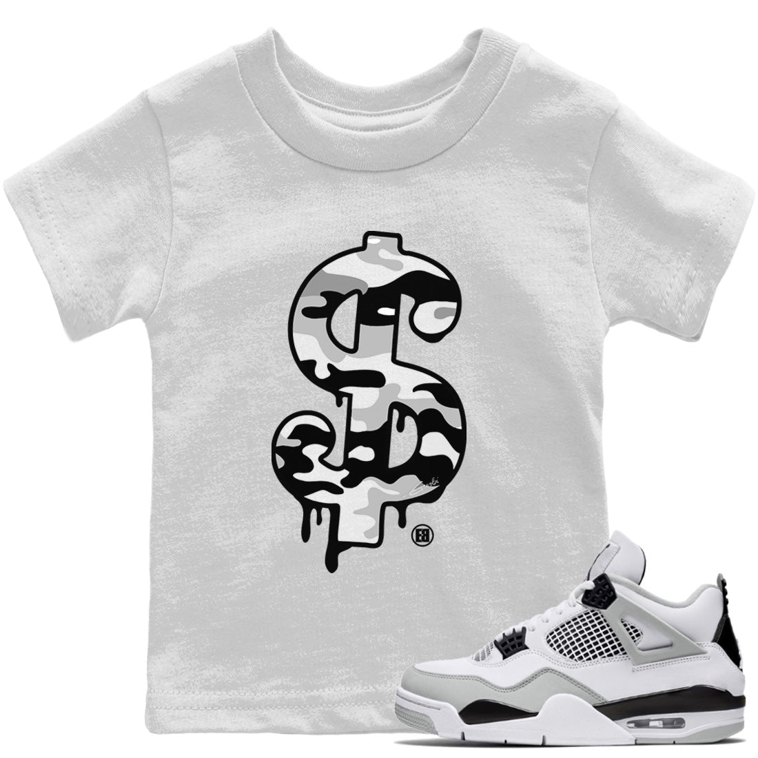 Dollar Camo Kids Tops - Air Jordan 4 Military Black