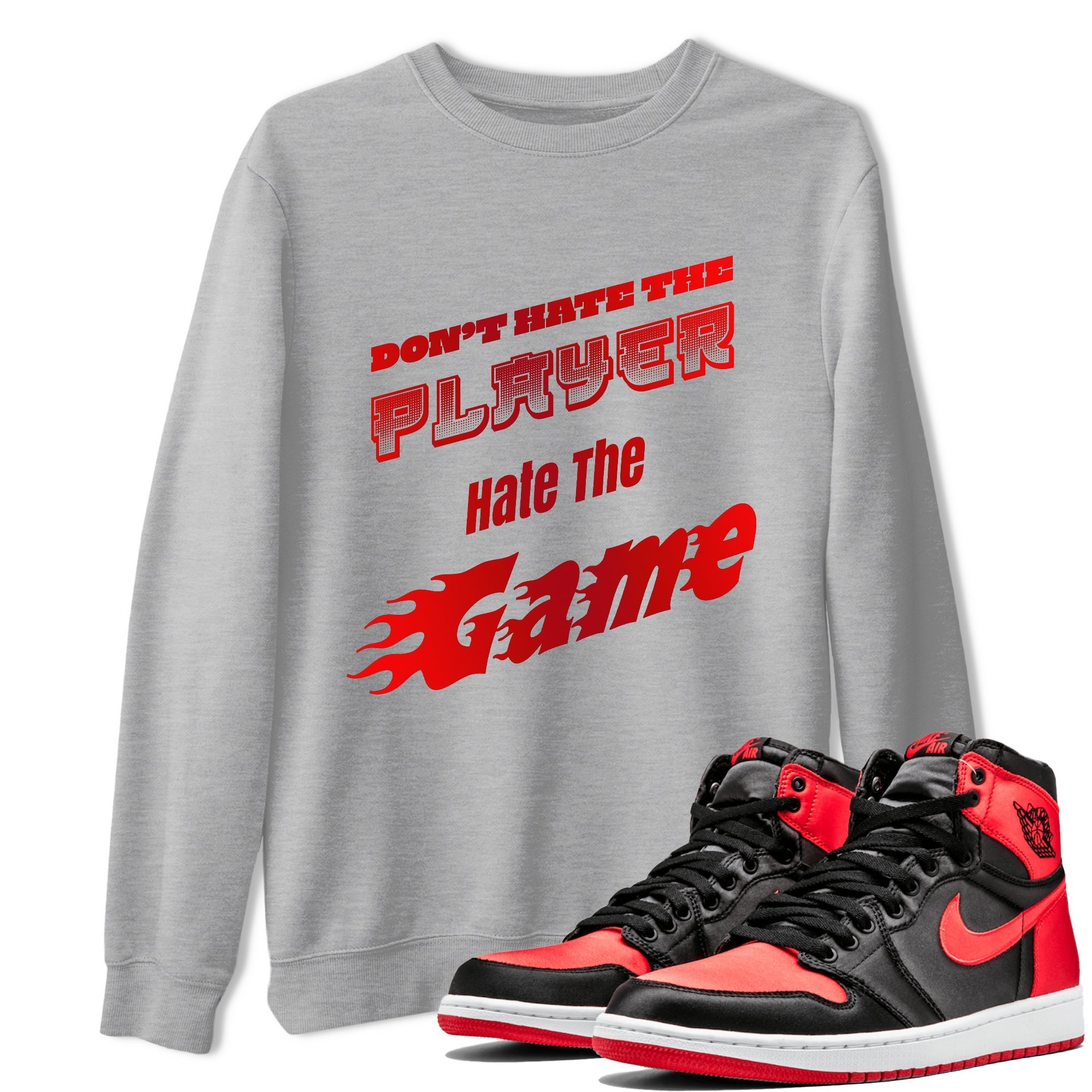 Don't Hate The Player snkmatch Tee - Air Jordan 1 Satin Bred