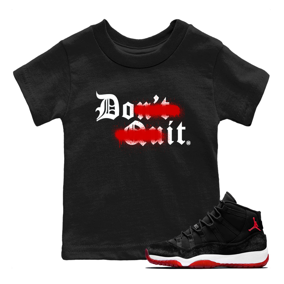 Don't Quit Do It snkmatch Tees Kids - Air Jordan 11 Bred Velvet