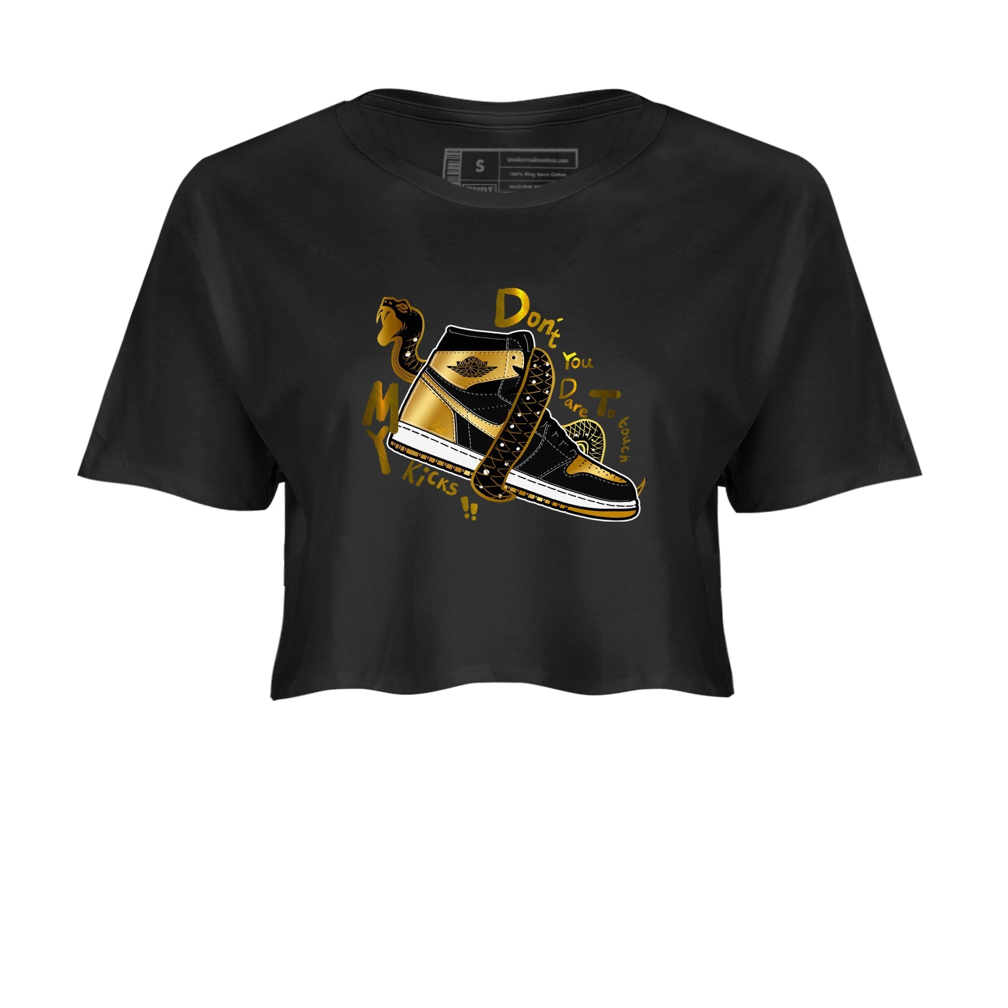 Don't Touch My Kicks snkmatch Women's Top - Air Jordan 1 Black Metallic Gold