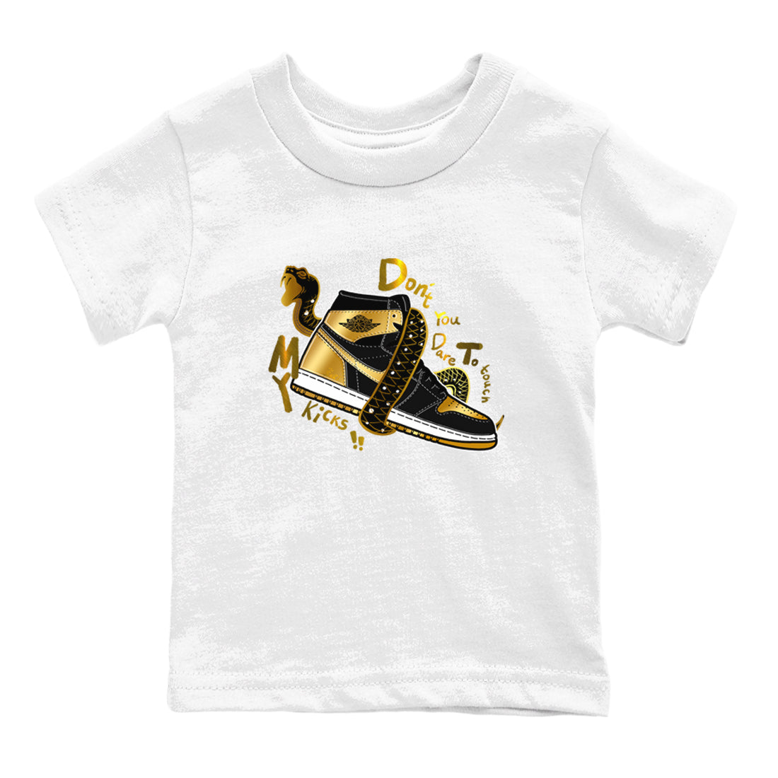 Don't Touch My Kicks snkmatch Tees Kids - Air Jordan 1 Black Metallic Gold