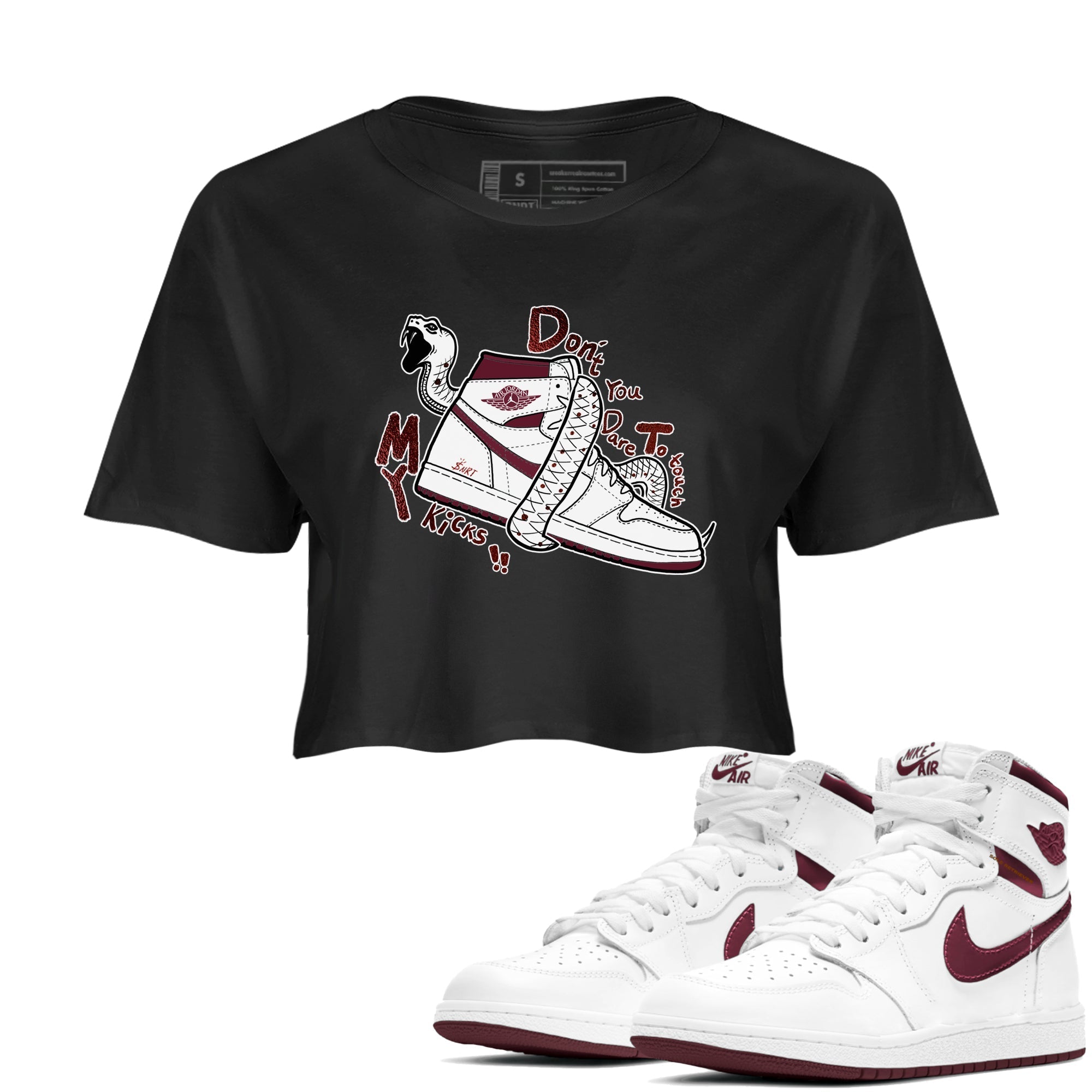 Don't Touch My Kicks snkmatch Women's Top - Air Jordan 1 Metallic Burgundy