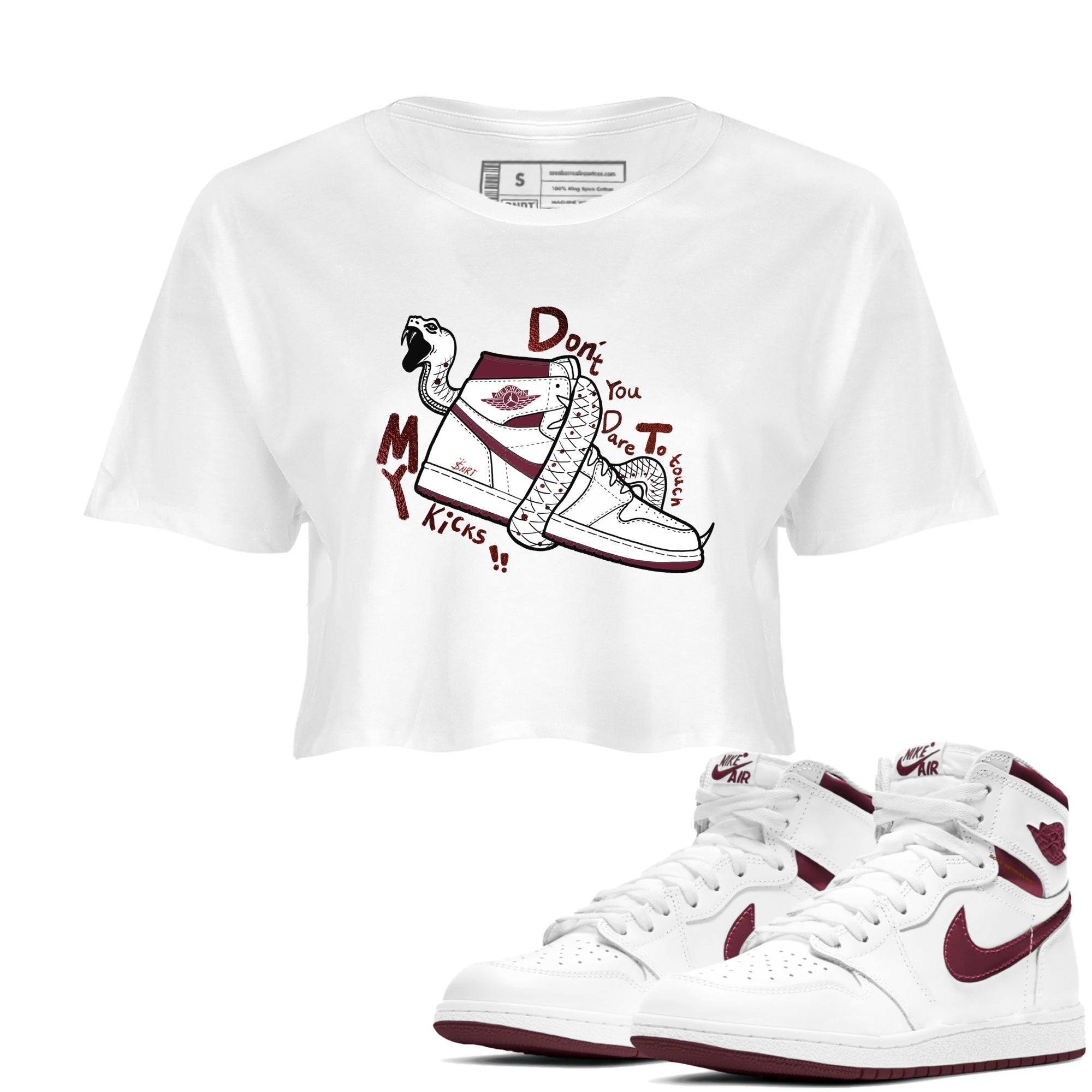 Don't Touch My Kicks snkmatch Women's Top - Air Jordan 1 Metallic Burgundy