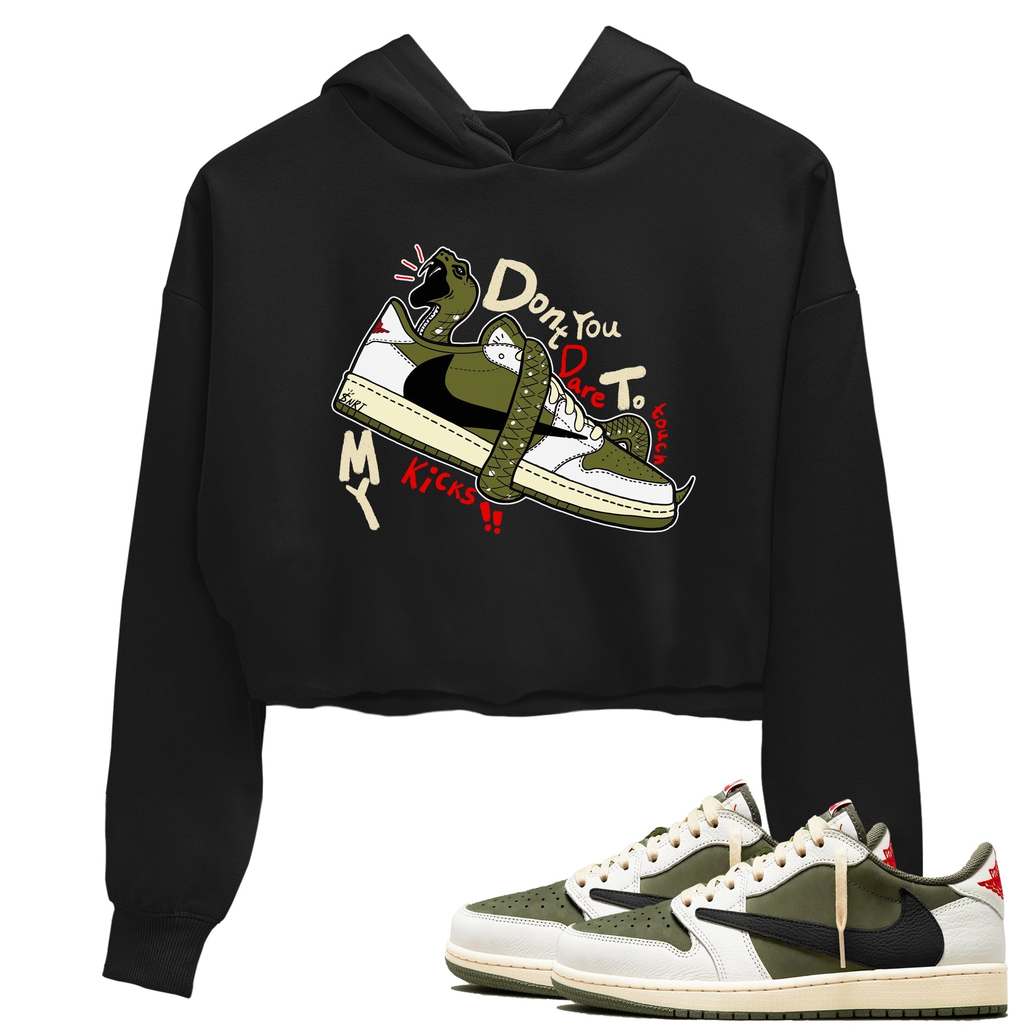 Don't Touch My Kicks snkmatch Women's Top - Air Jordan 1 Travis Scott Medium Olive