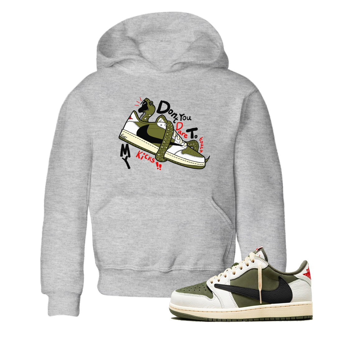 Don't Touch My Kicks snkmatch Tees Kids - Air Jordan 1 Travis Scott Medium Olive