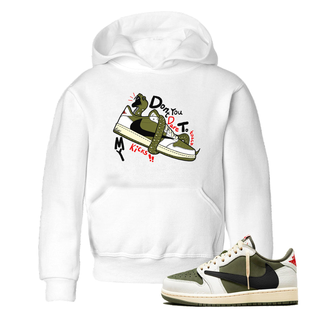 Don't Touch My Kicks snkmatch Tees Kids - Air Jordan 1 Travis Scott Medium Olive