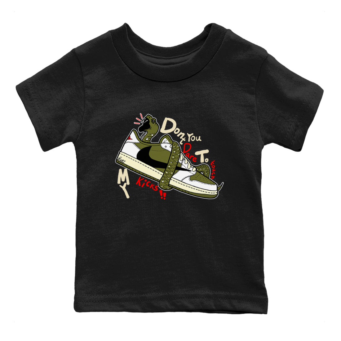 Don't Touch My Kicks snkmatch Tees Kids - Air Jordan 1 Travis Scott Medium Olive