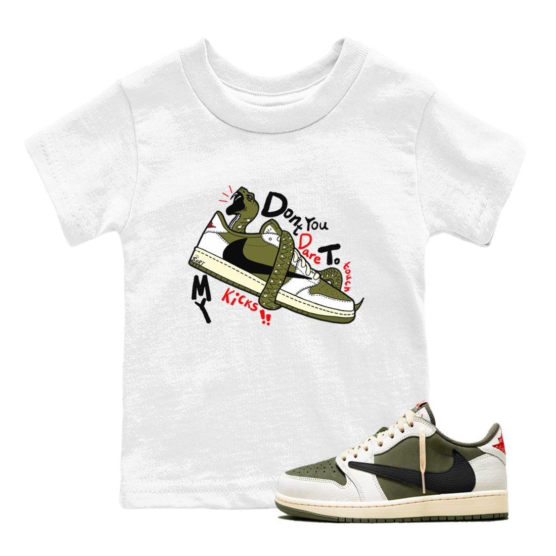 Don't Touch My Kicks snkmatch Tees Kids - Air Jordan 1 Travis Scott Medium Olive