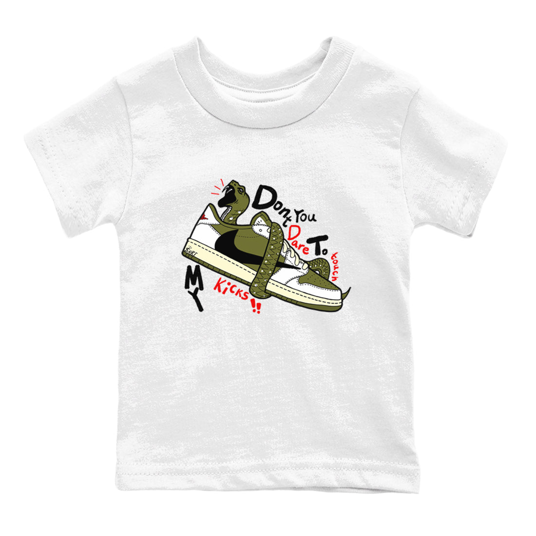 Don't Touch My Kicks snkmatch Tees Kids - Air Jordan 1 Travis Scott Medium Olive