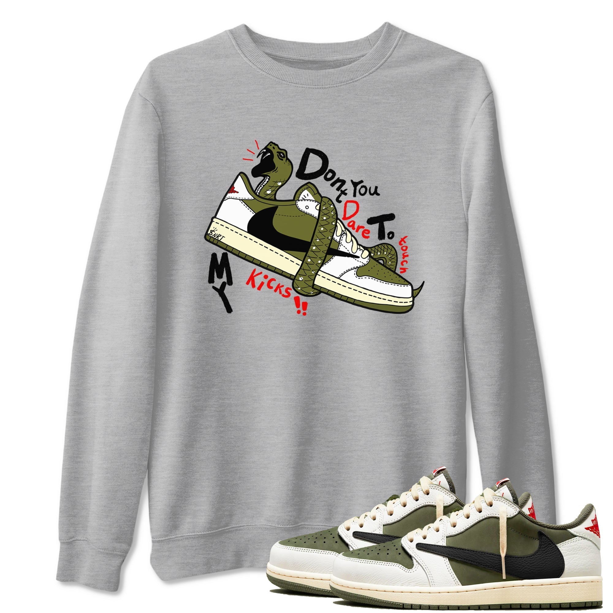 Don't Touch My Kicks snkmatch Tees - Air Jordan 1 Travis Scott Medium Olive