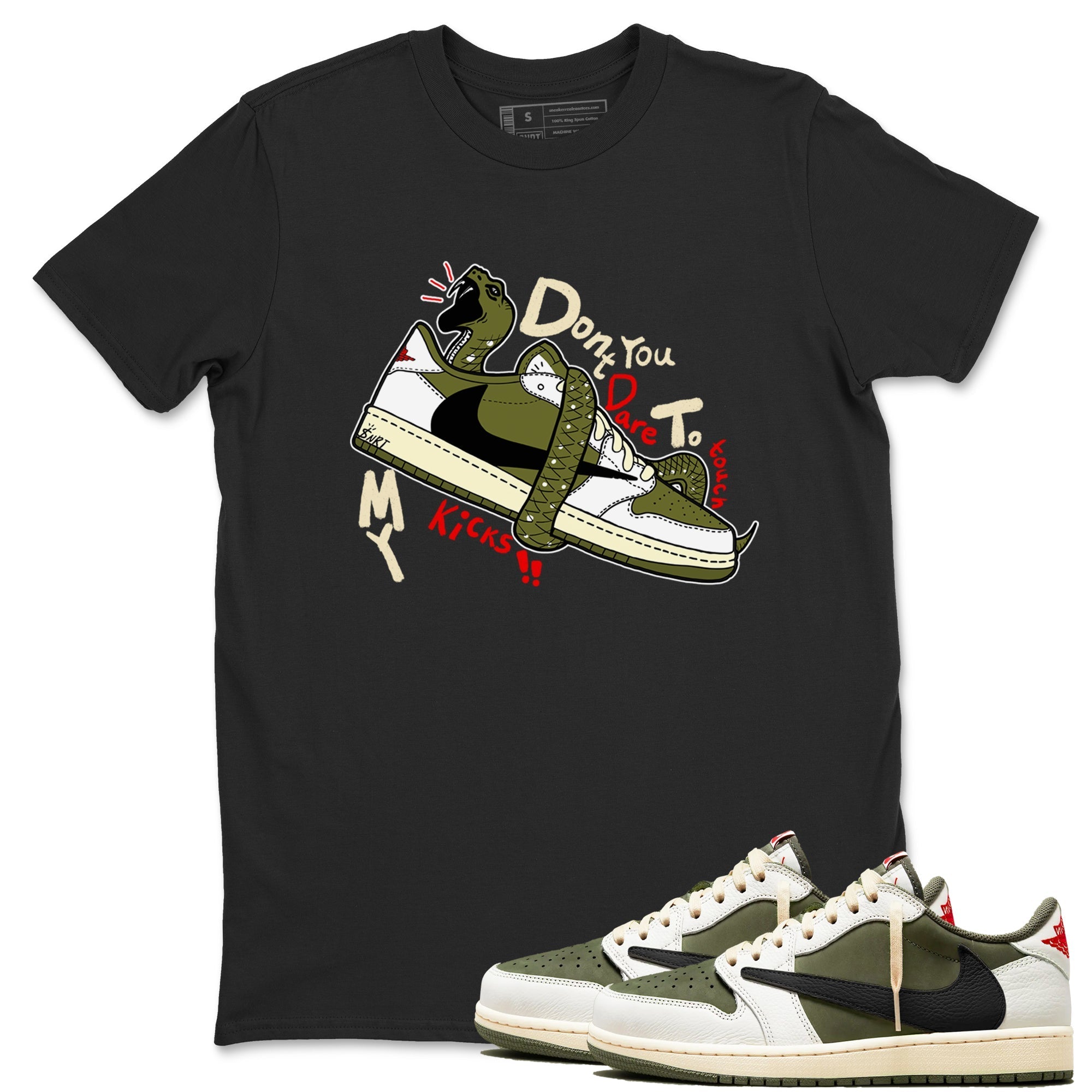 Don't Touch My Kicks snkmatch Tees - Air Jordan 1 Travis Scott Medium Olive